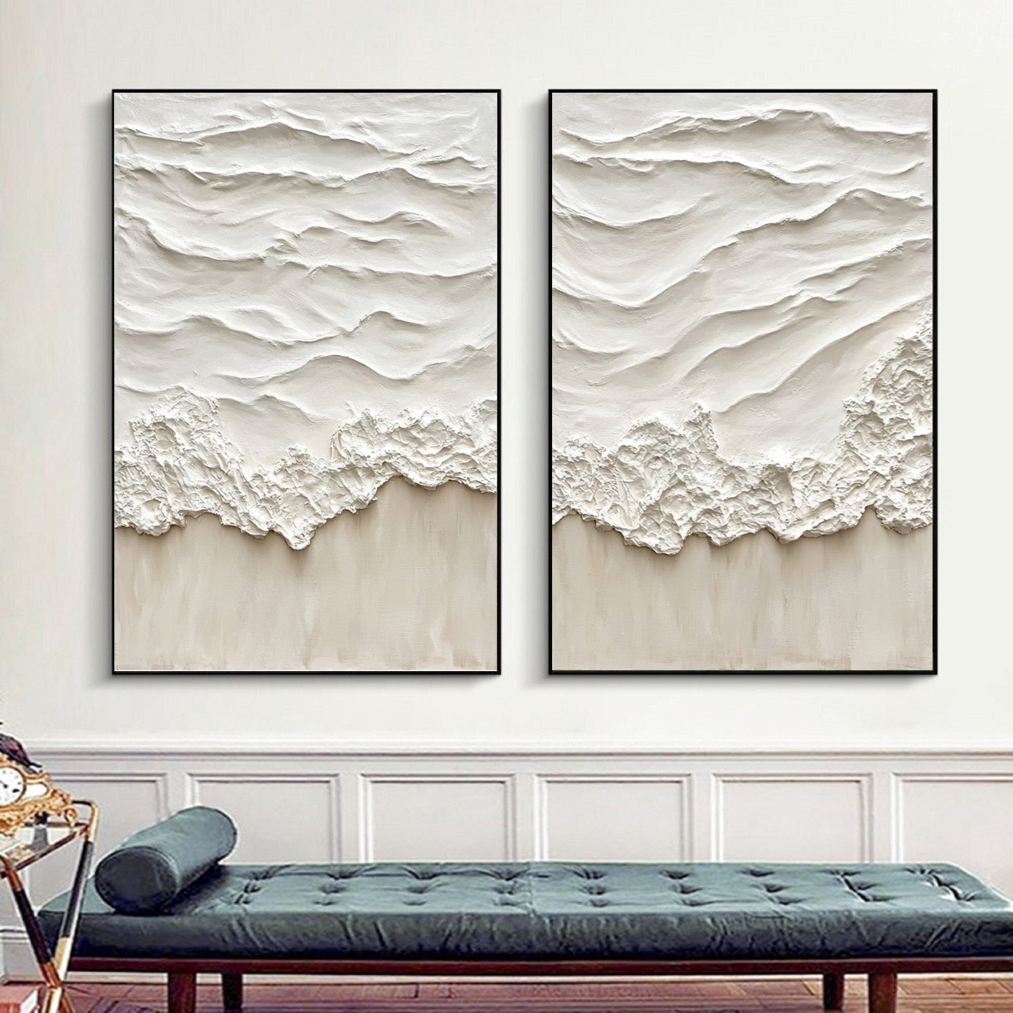 Minimalist Ocean Wave Textured Canvas Set for Relaxing Decor #BBS 026