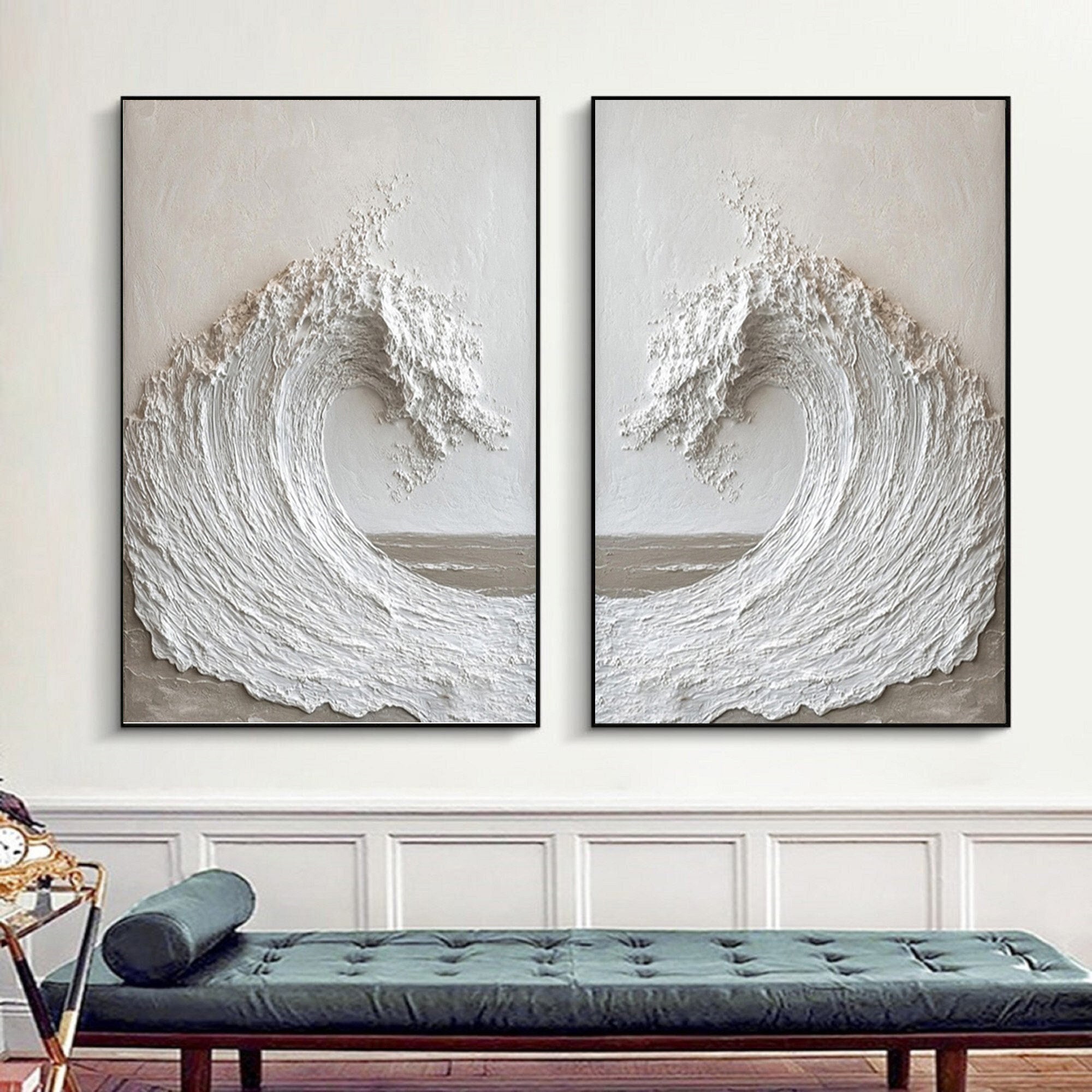 Modern Ocean Wall Art - Large Textured Abstract Wall Art Set #BBS 030