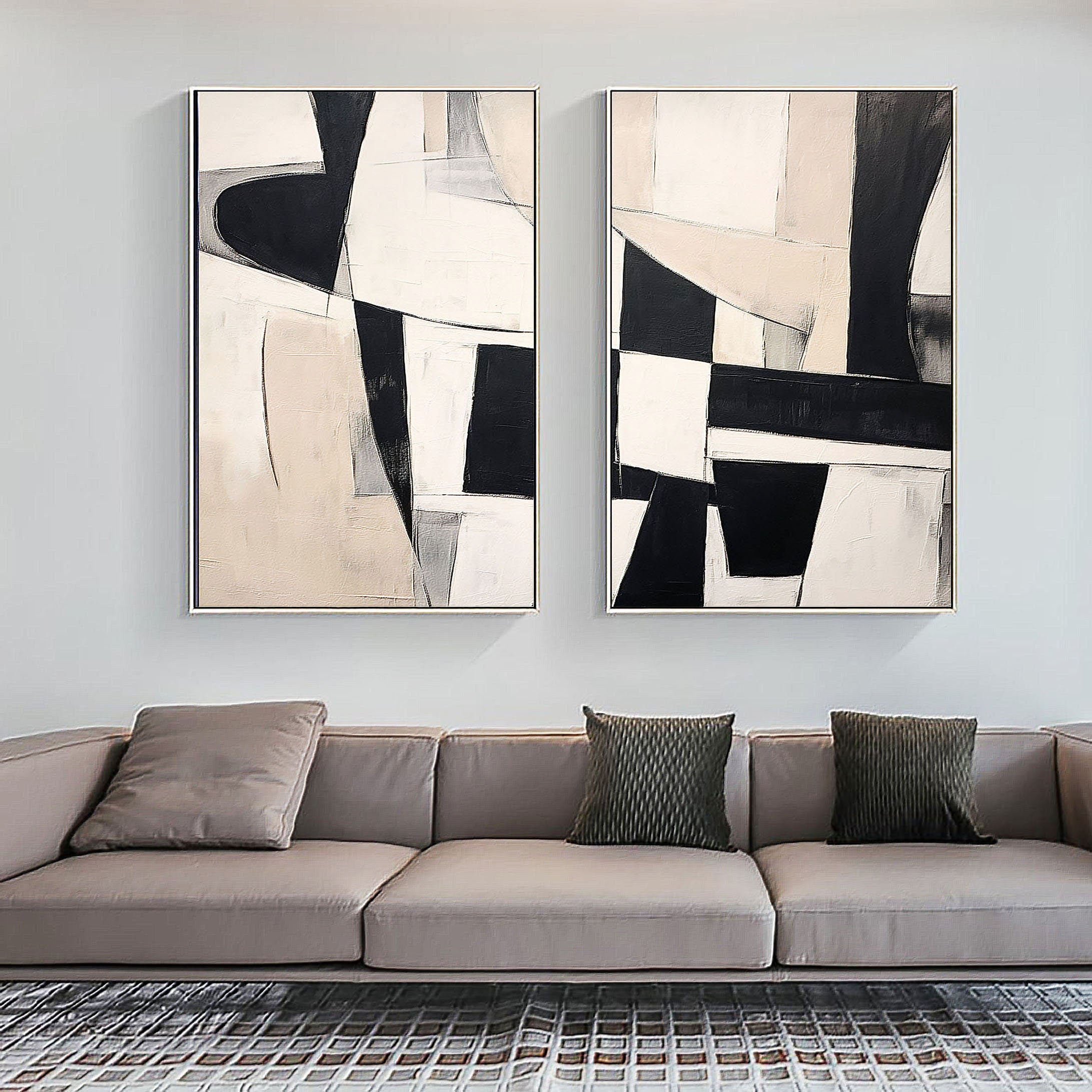 Black & White Minimalist Painting Set Of 2 #BWS 009