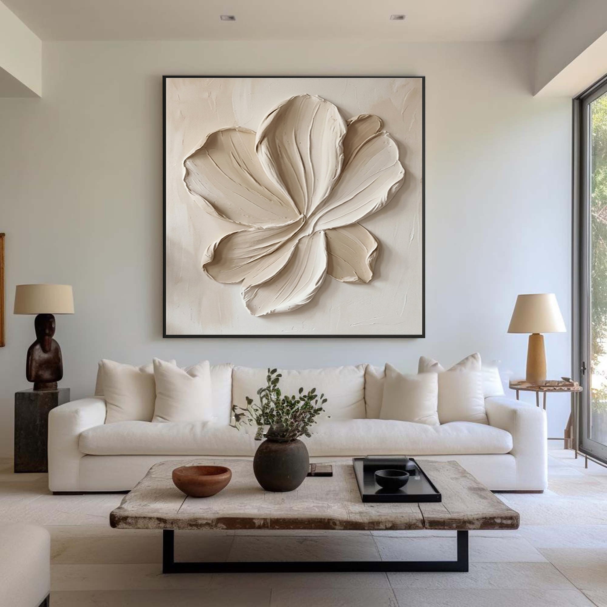 Large Floral Textured Wall Art Hand Painted Neutral Canvas Painting