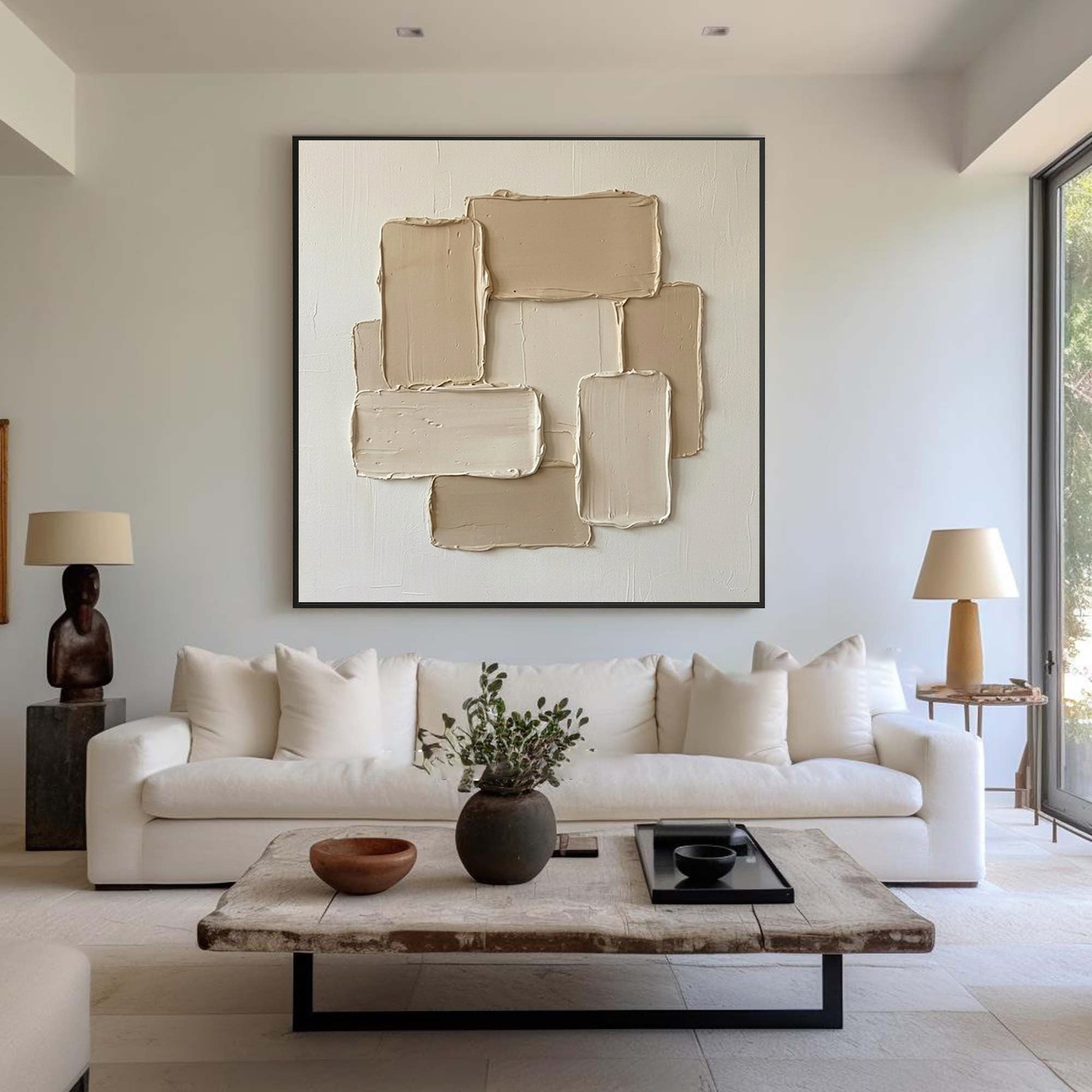 Large Earth Tone Oil Painting – Modern Neutral Texture Wall Art