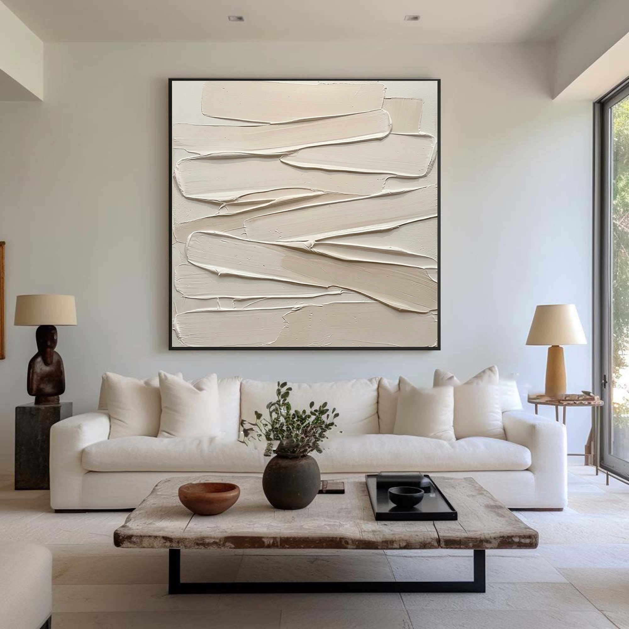 Large Textured Neutral Wall Art Hand Painted Sculptural Canvas