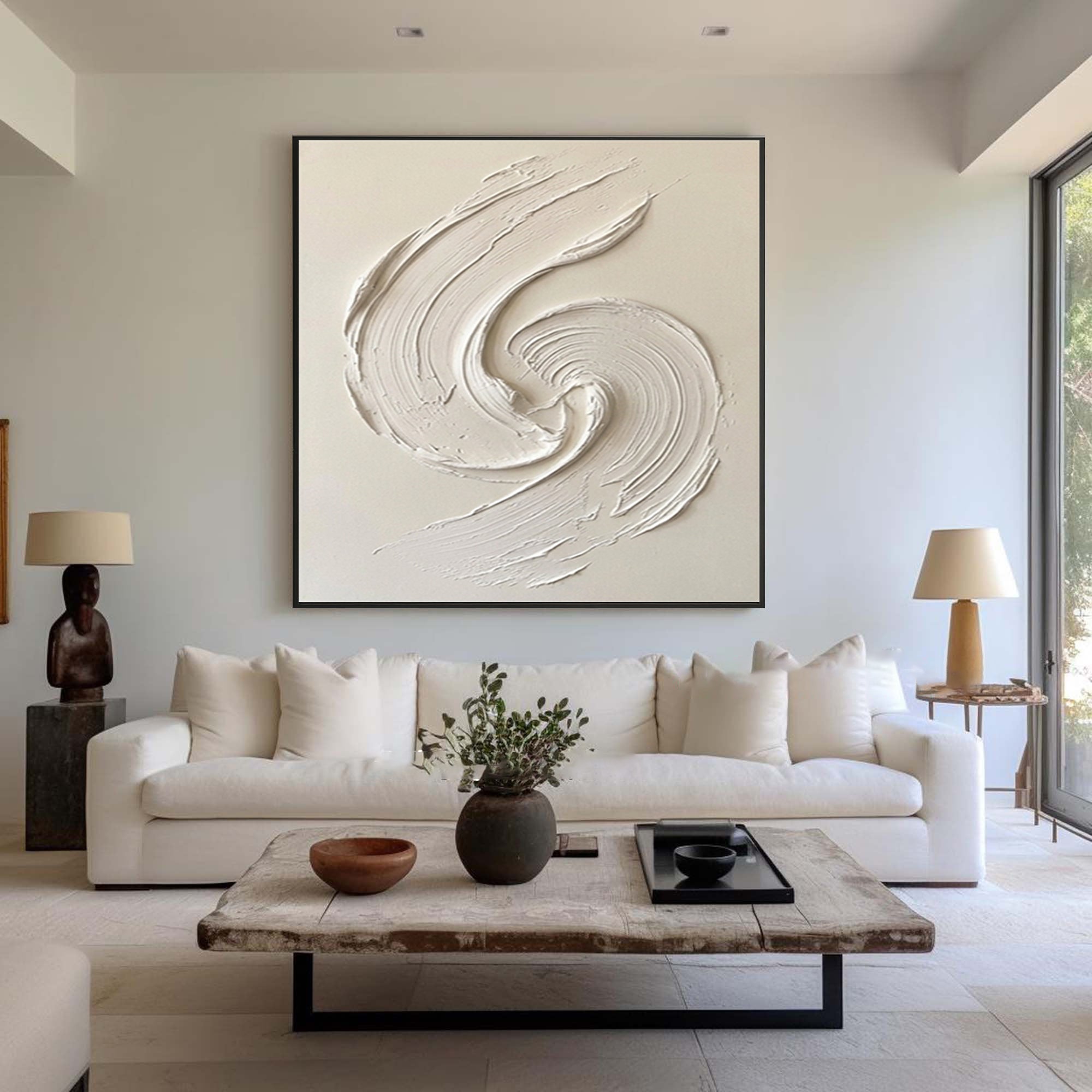 Large Textured Swirl Wall Art Hand Painted Minimalist Canvas