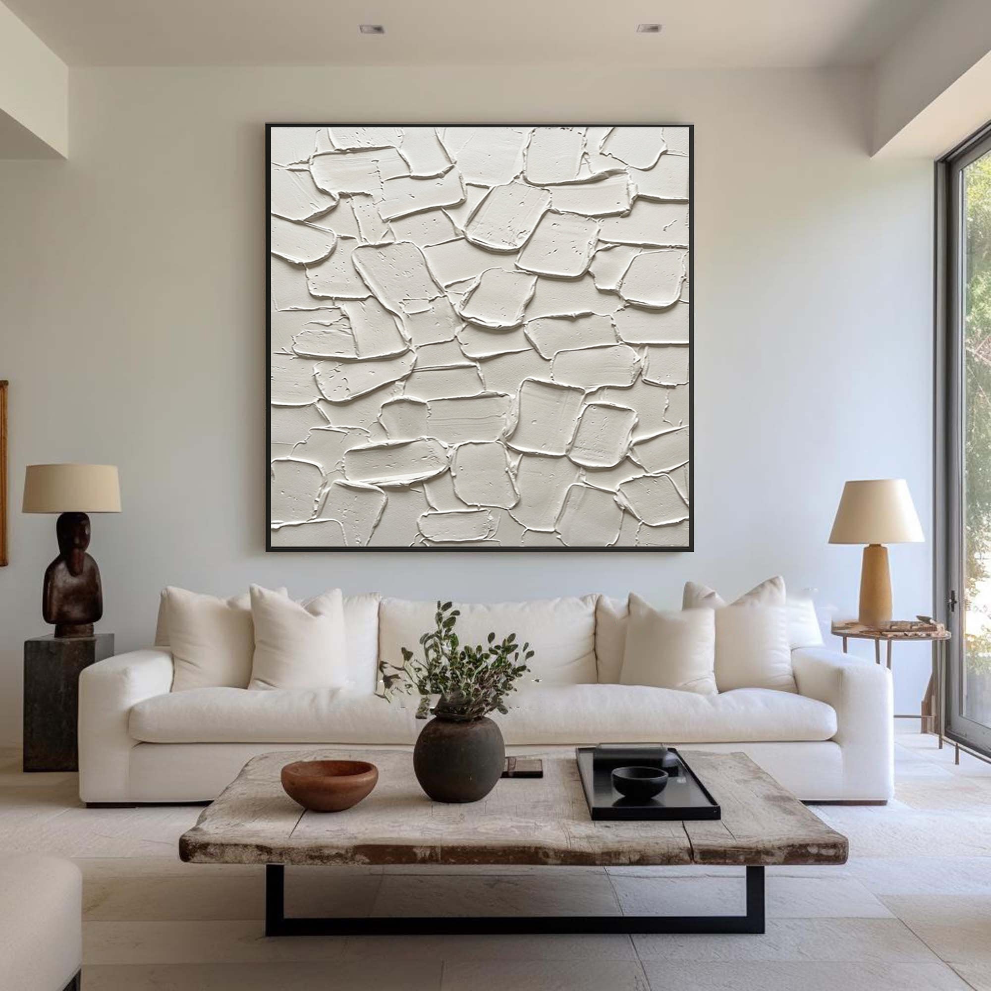 Large Organic Plaster Texture Wall Art Contemporary Neutral Hand Painted Canvas Painting