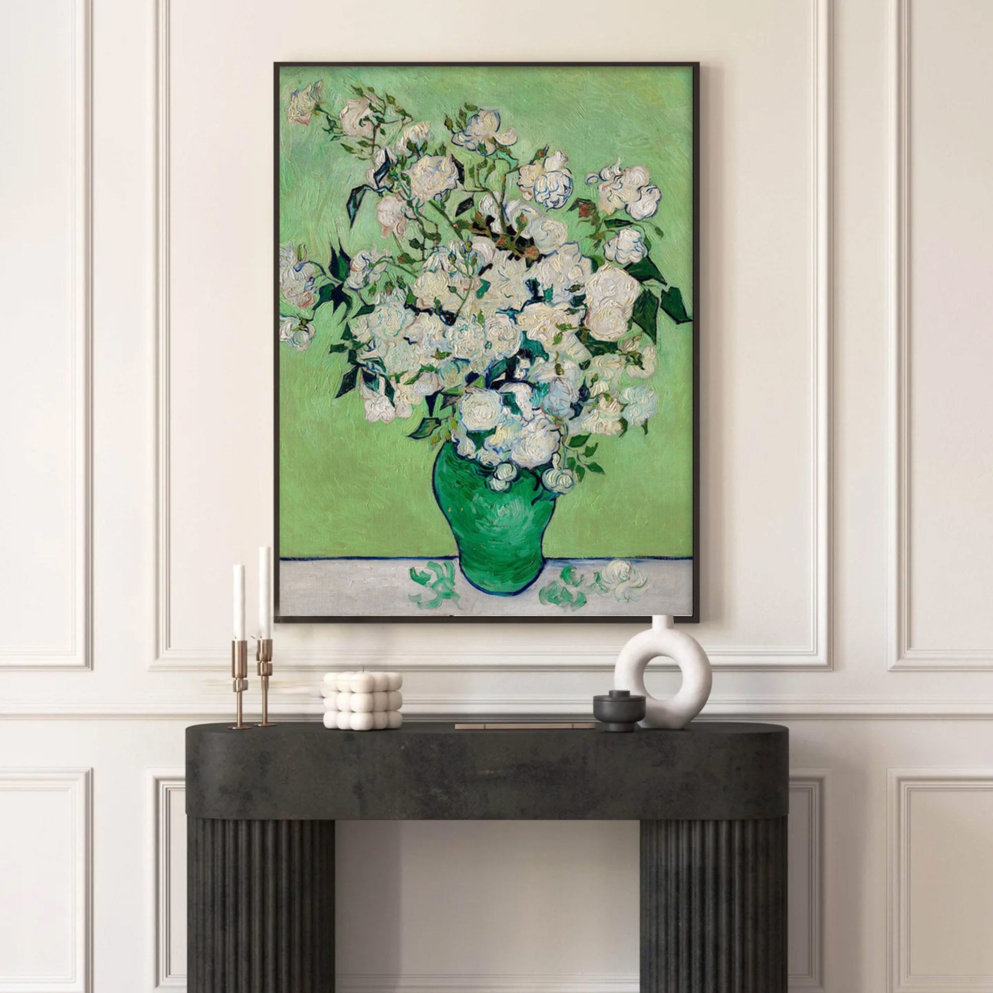 White Roses in Green, Modern Post-Impressionism Wall Art #BGA 078