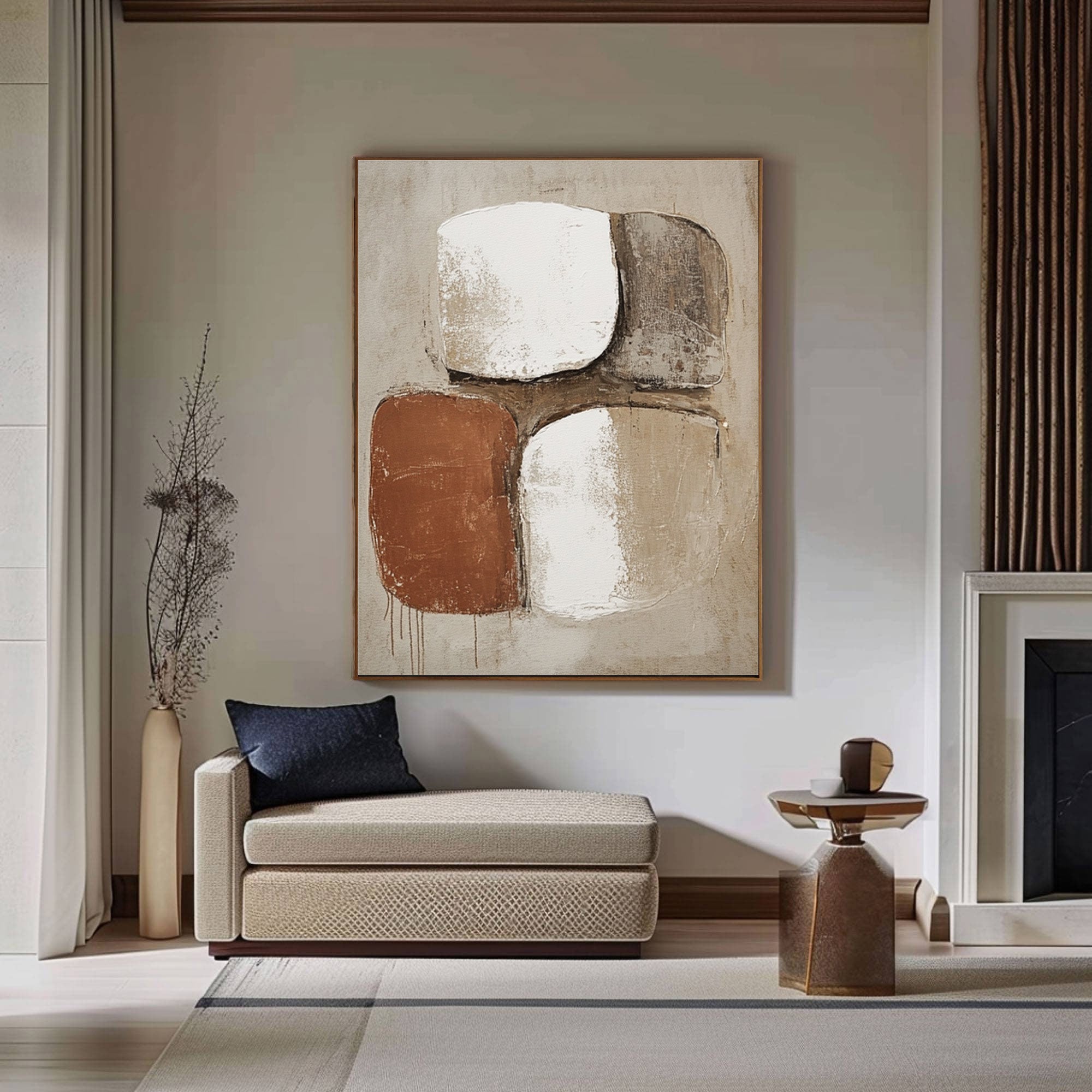 Large Abstract Wall Art with Bold Organic Forms in Neutral Colors #BBA 081