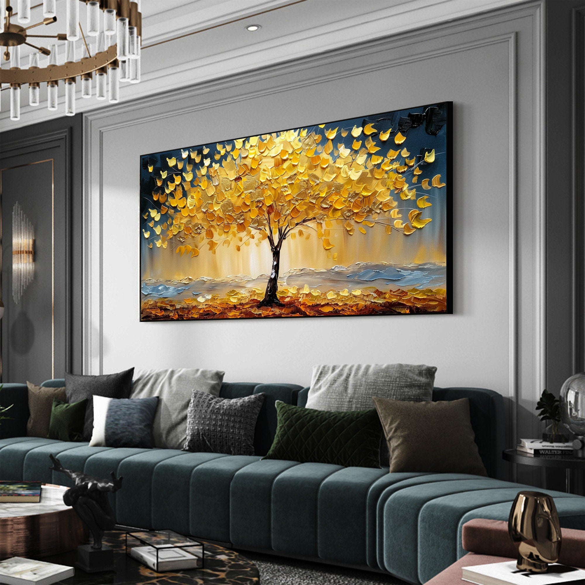 Autumn Colorful Tree Artwork Textured Oil Painting for Elegant Interiors #CAP 033