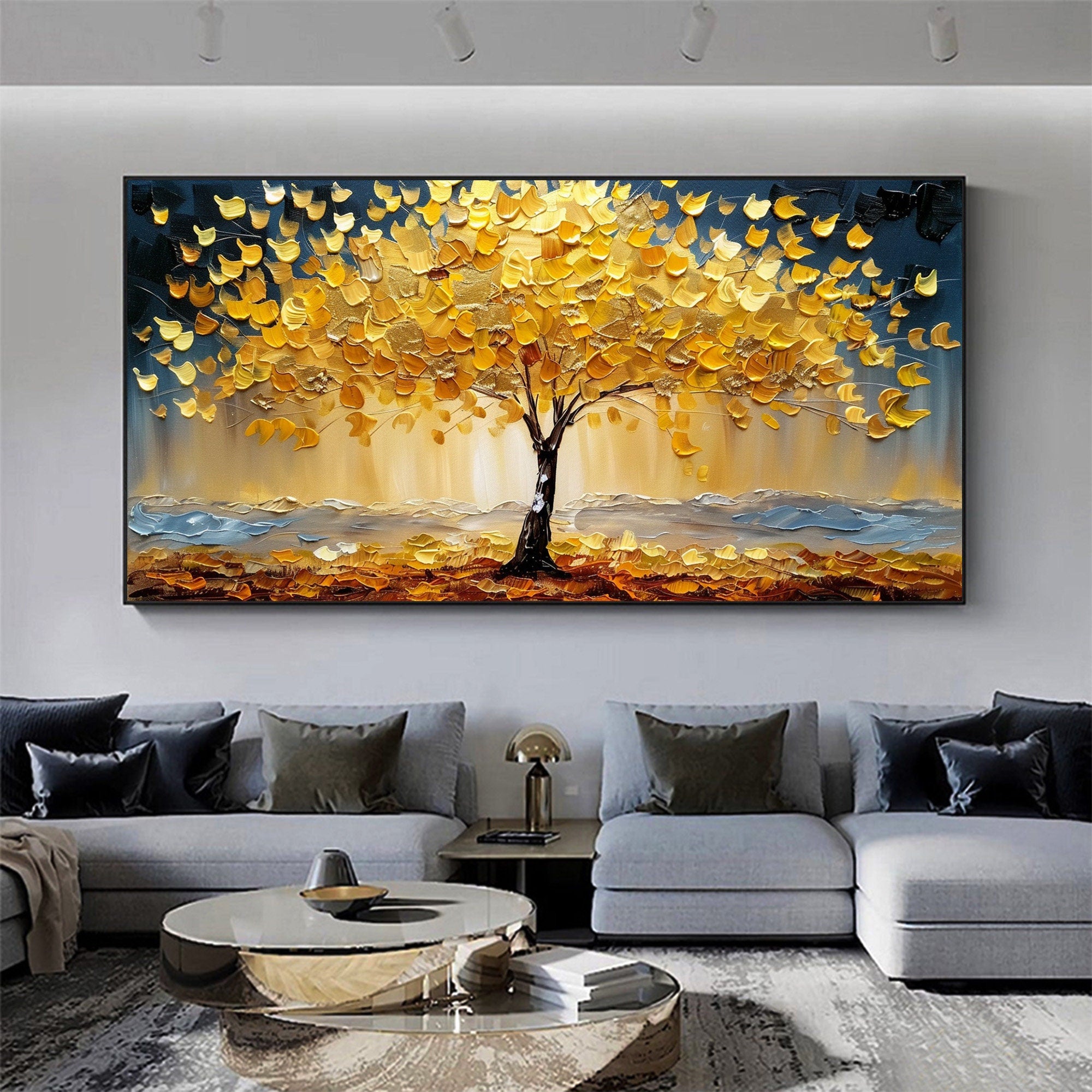 Autumn Colorful Tree Artwork Textured Oil Painting for Elegant Interiors #CAP 033