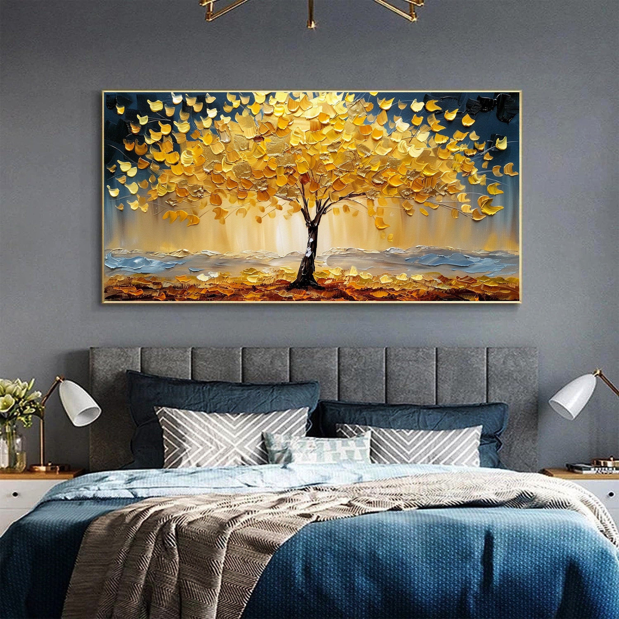 Autumn Colorful Tree Artwork Textured Oil Painting for Elegant Interiors #CAP 033