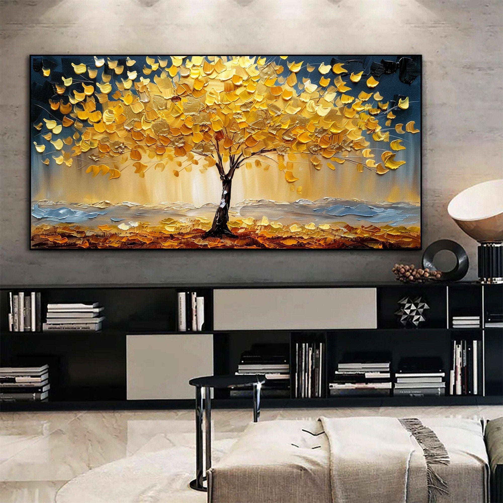 Autumn Colorful Tree Artwork Textured Oil Painting for Elegant Interiors #CAP 033