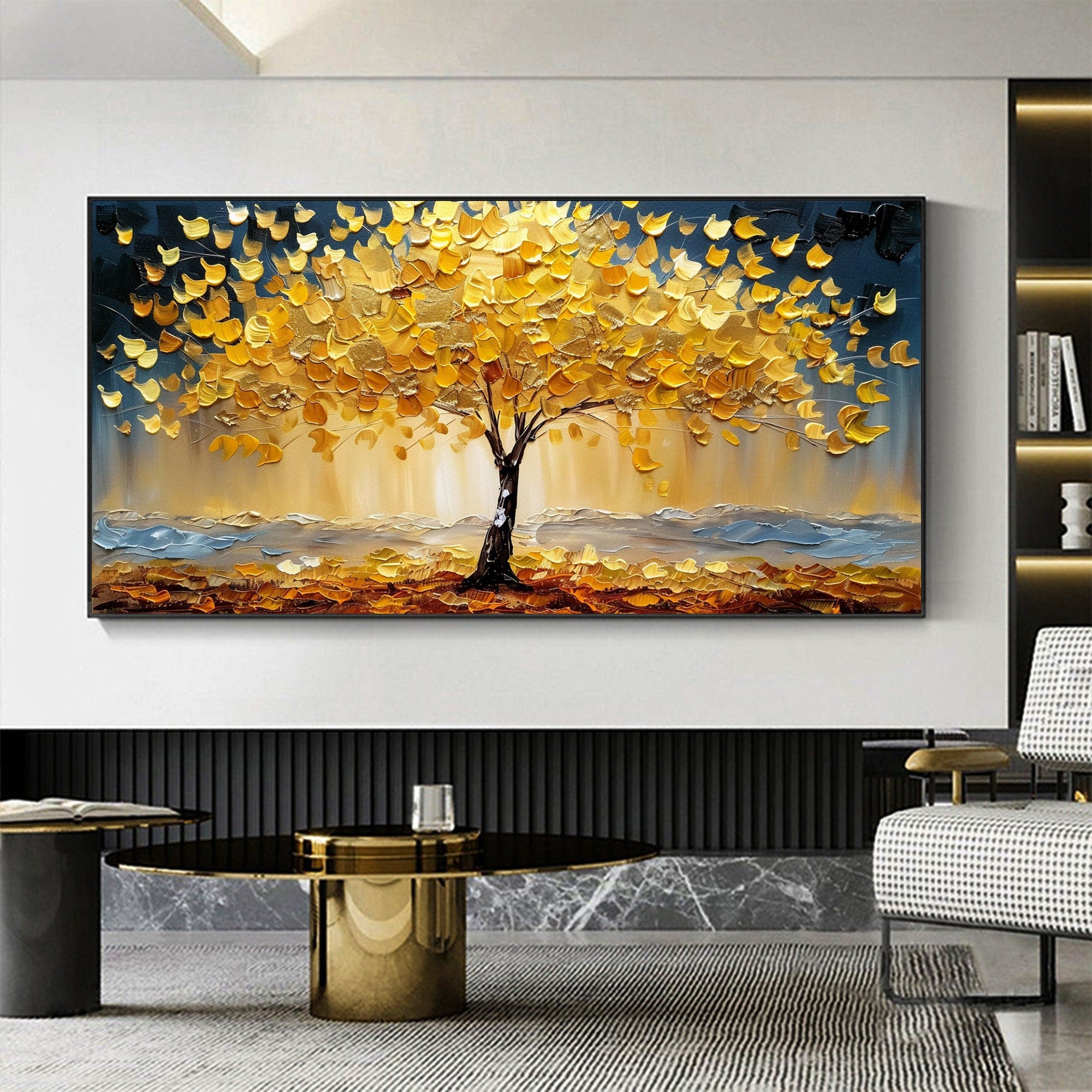 Autumn Colorful Tree Artwork Textured Oil Painting for Elegant Interiors #CAP 033