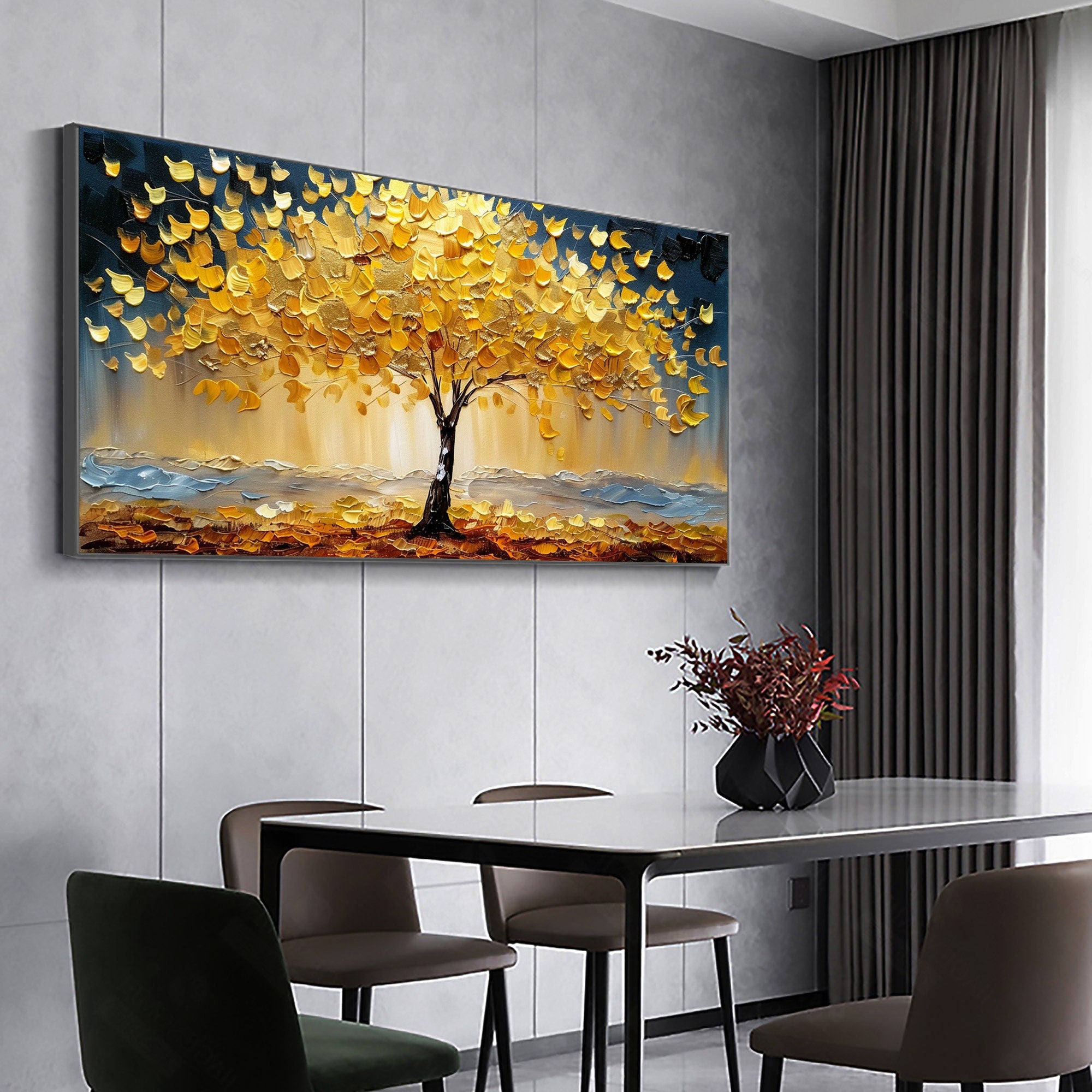 Autumn Colorful Tree Artwork Textured Oil Painting for Elegant Interiors #CAP 033