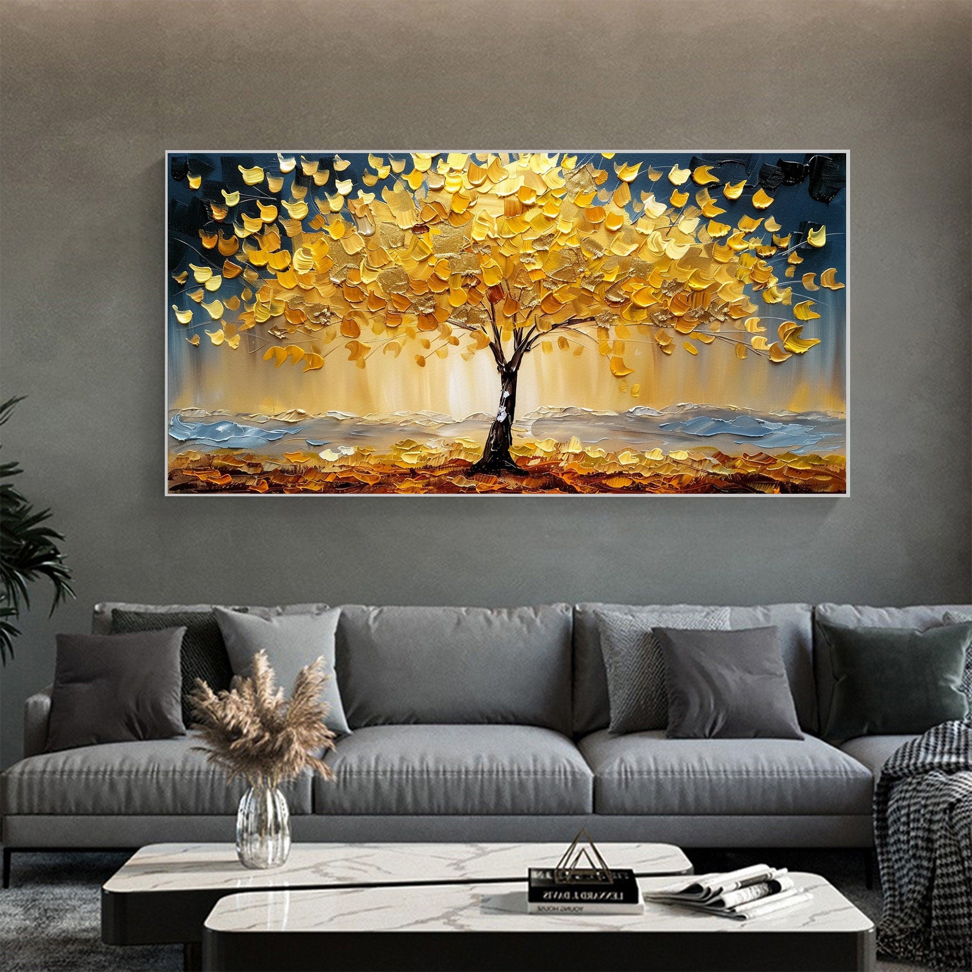 Autumn Colorful Tree Artwork Textured Oil Painting for Elegant Interiors #CAP 033