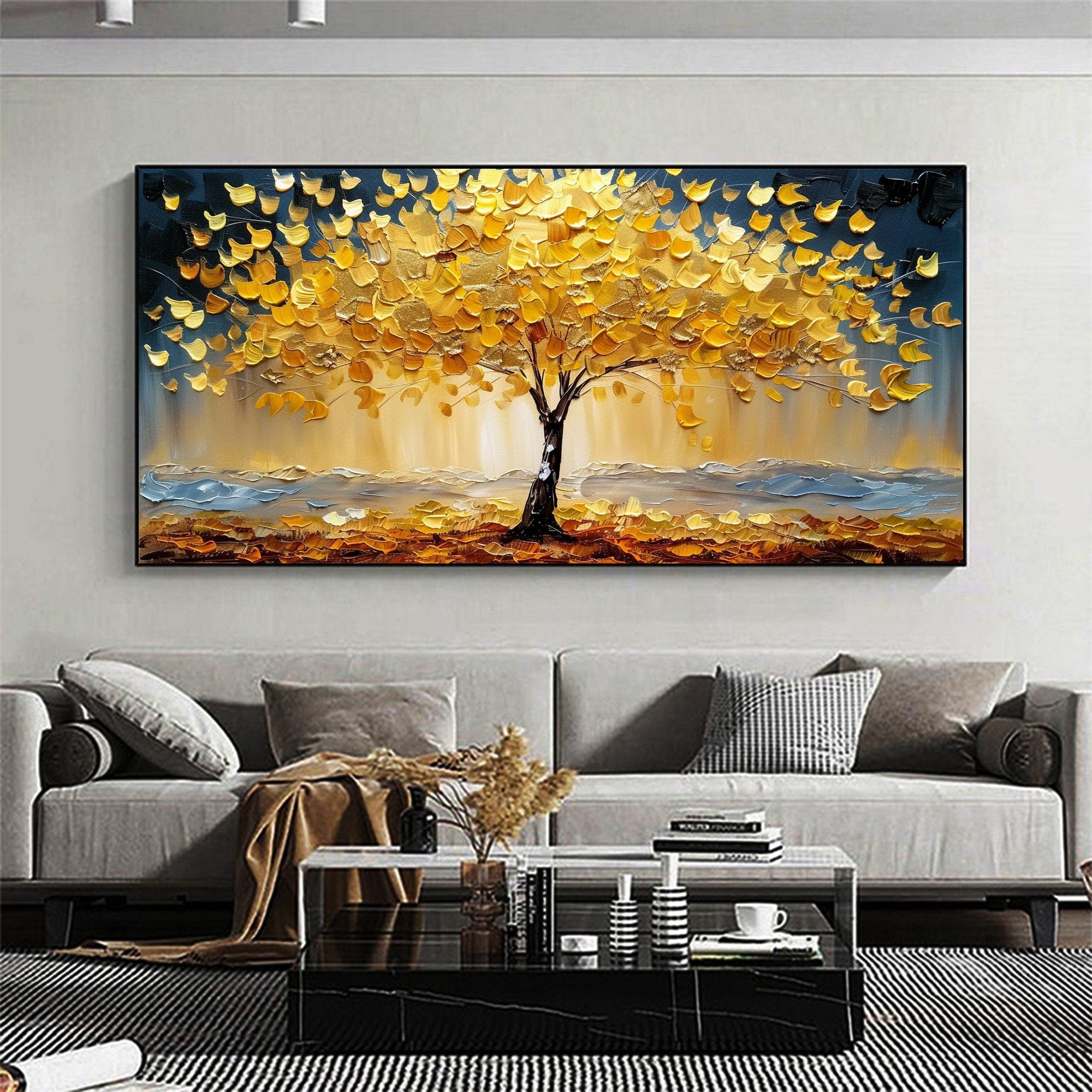 Autumn Colorful Tree Artwork Textured Oil Painting for Elegant Interiors #CAP 033