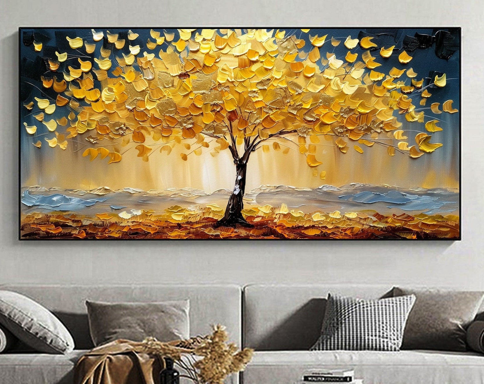 Autumn Colorful Tree Artwork Textured Oil Painting for Elegant Interiors #CAP 033