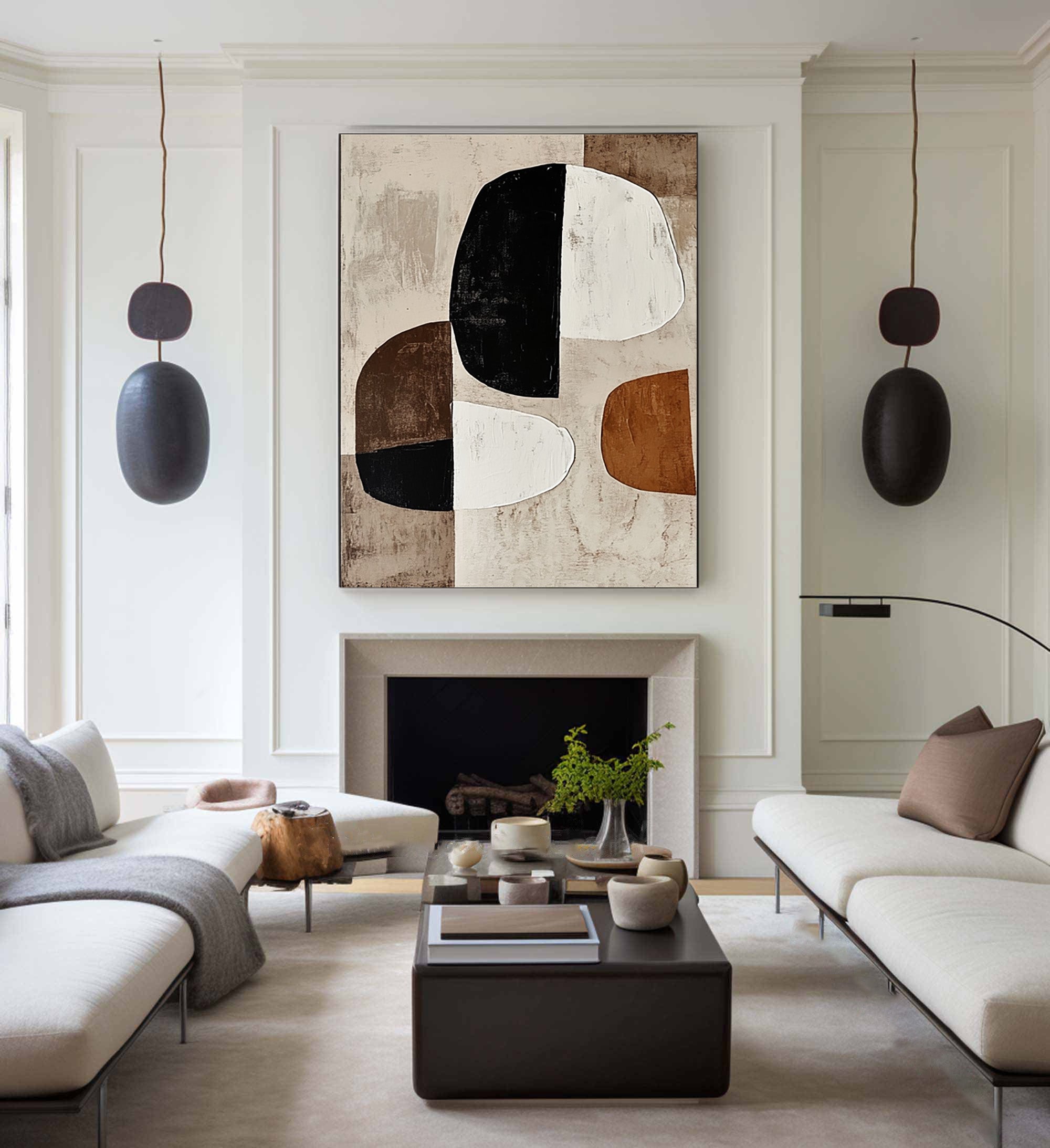 Large Abstract Wall Art with Bold Organic Forms in Neutral Colors #BBA 080