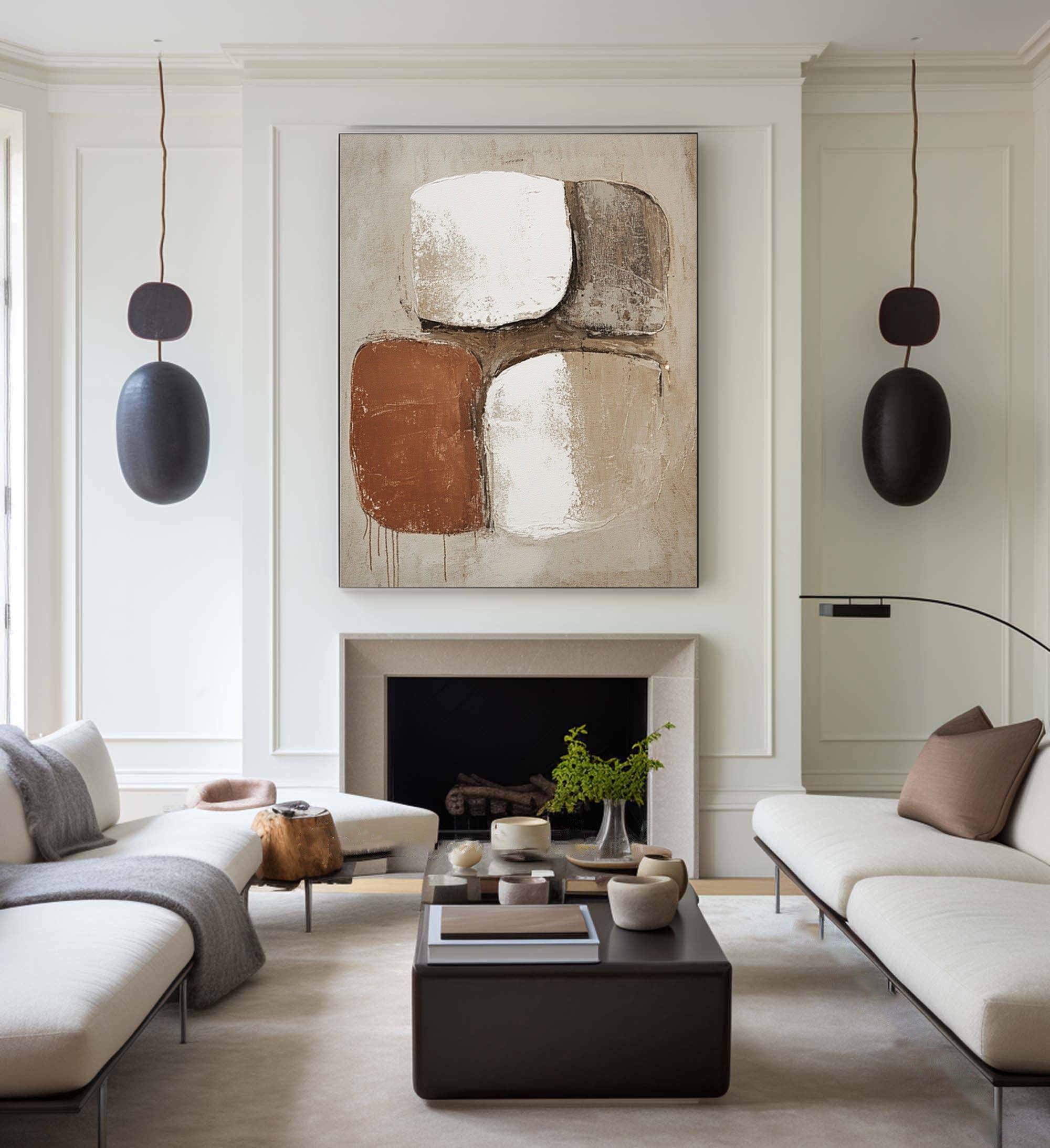 Large Abstract Wall Art with Bold Organic Forms in Neutral Colors #BBA 081