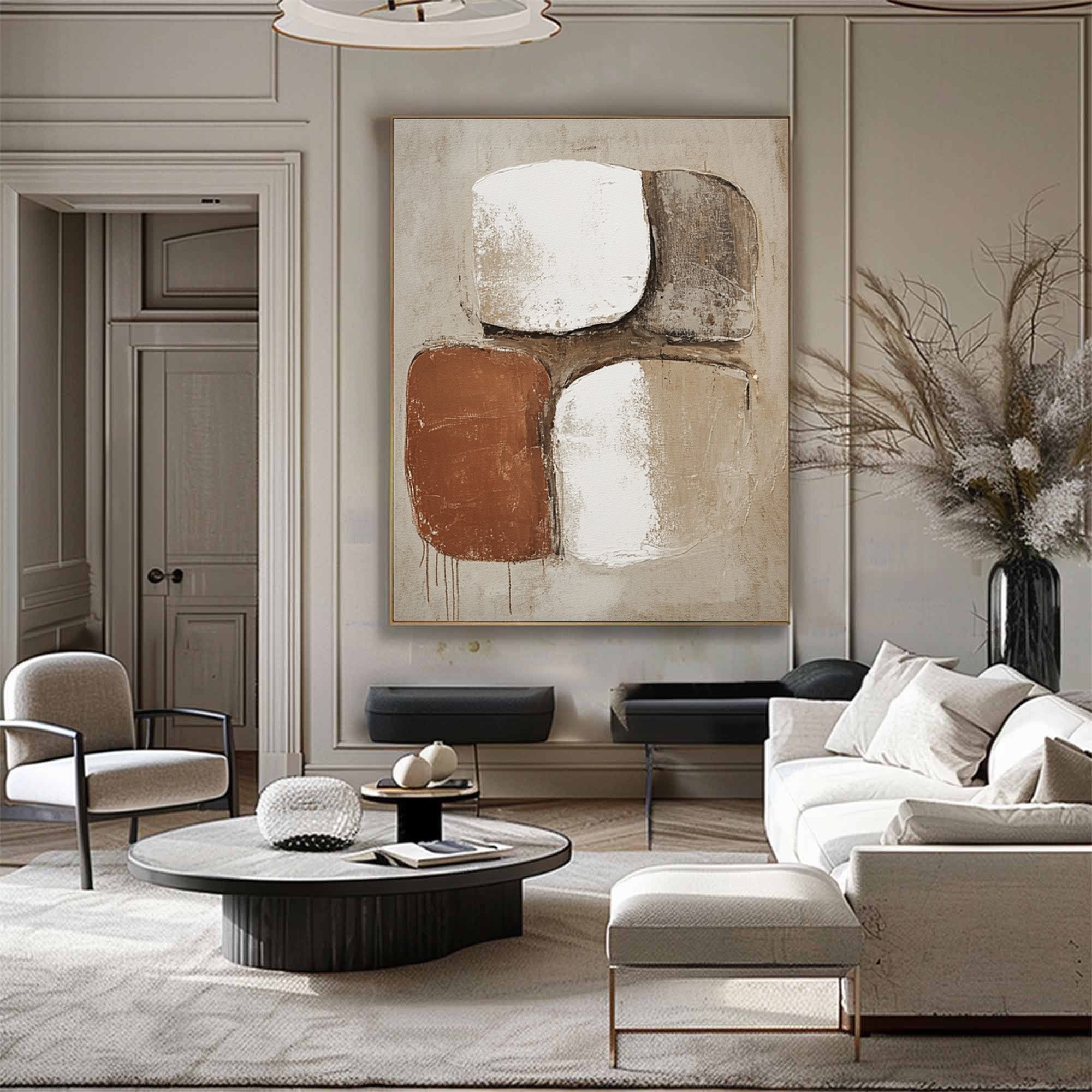 Large Abstract Wall Art with Bold Organic Forms in Neutral Colors #BBA 081