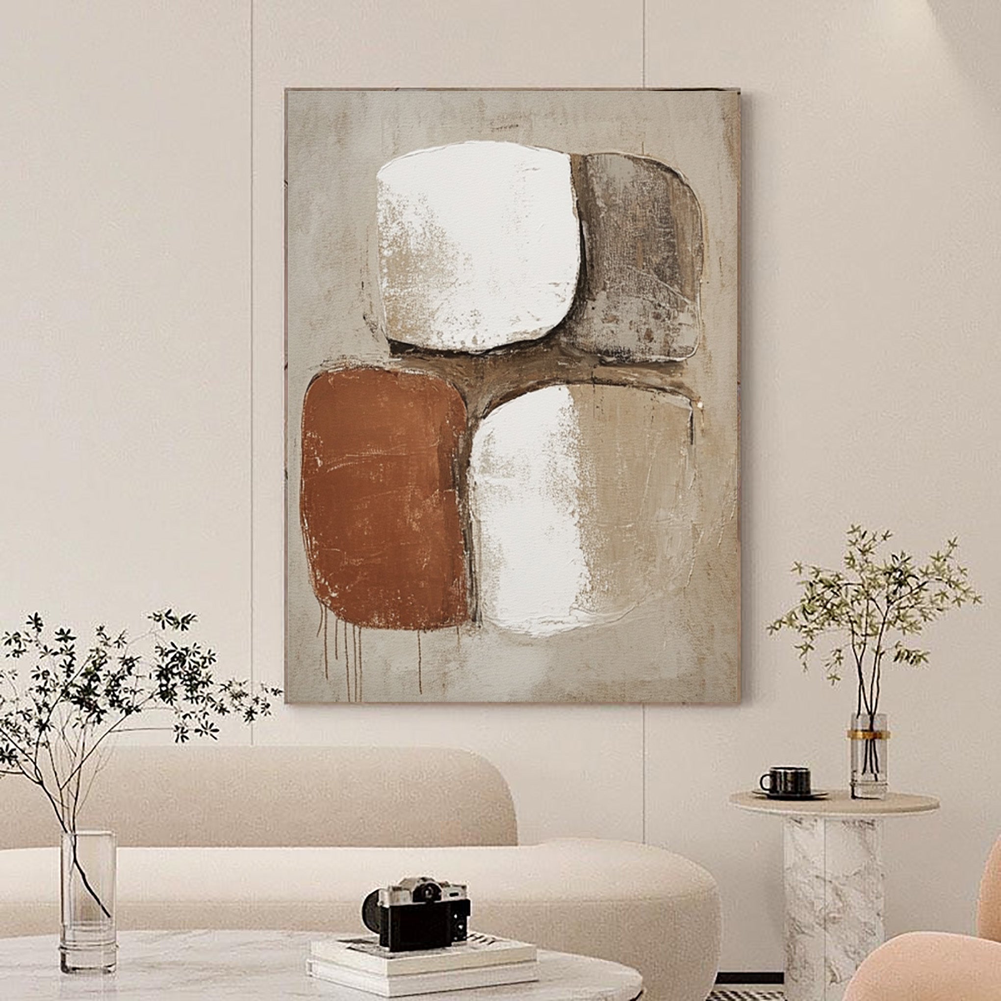 Large Abstract Wall Art with Bold Organic Forms in Neutral Colors #BBA 081