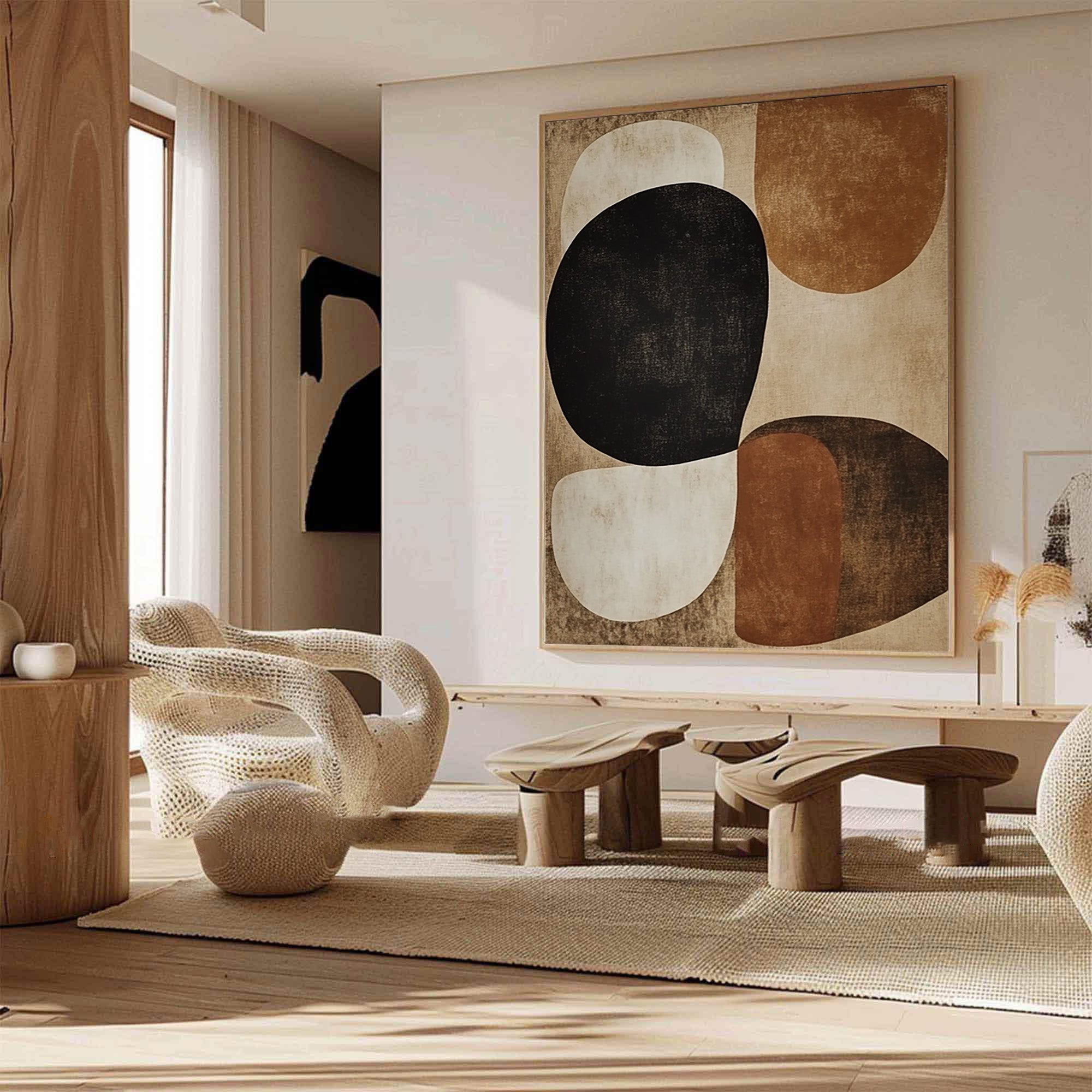 Large Abstract Wall Art with Organic Forms in Neutral Colors #BBA 078