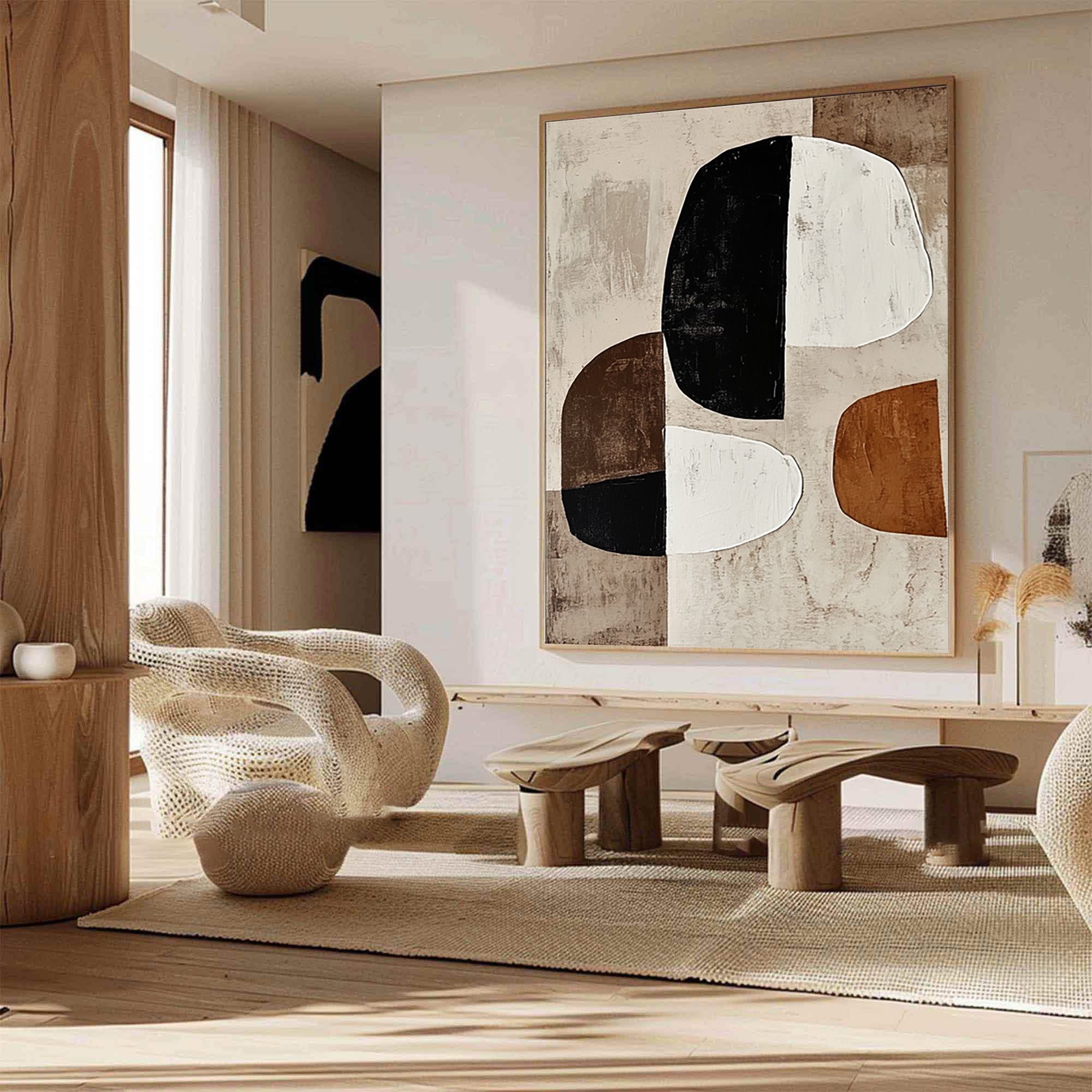 Large Abstract Wall Art with Bold Organic Forms in Neutral Colors #BBA 080