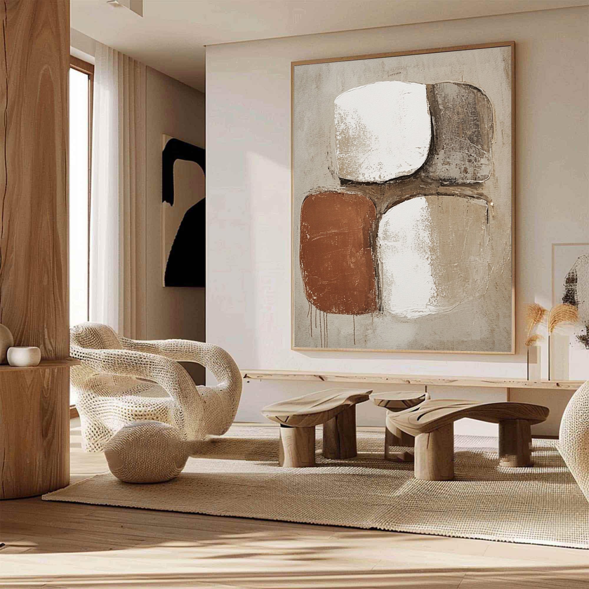 Large Abstract Wall Art with Bold Organic Forms in Neutral Colors #BBA 081