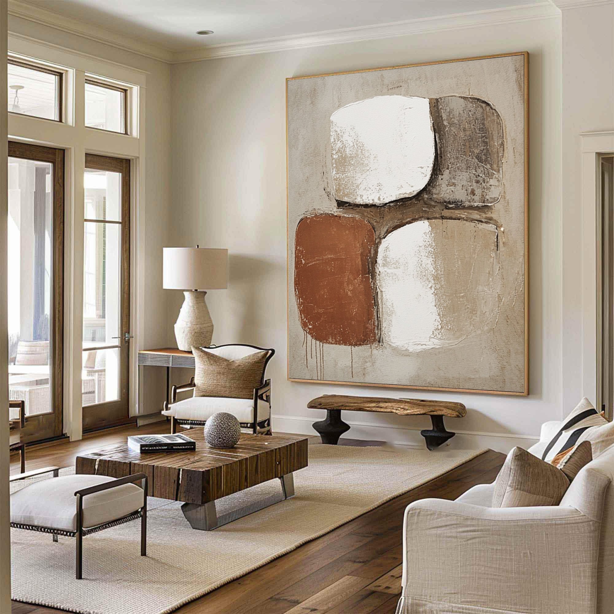 Large Abstract Wall Art with Bold Organic Forms in Neutral Colors #BBA 081