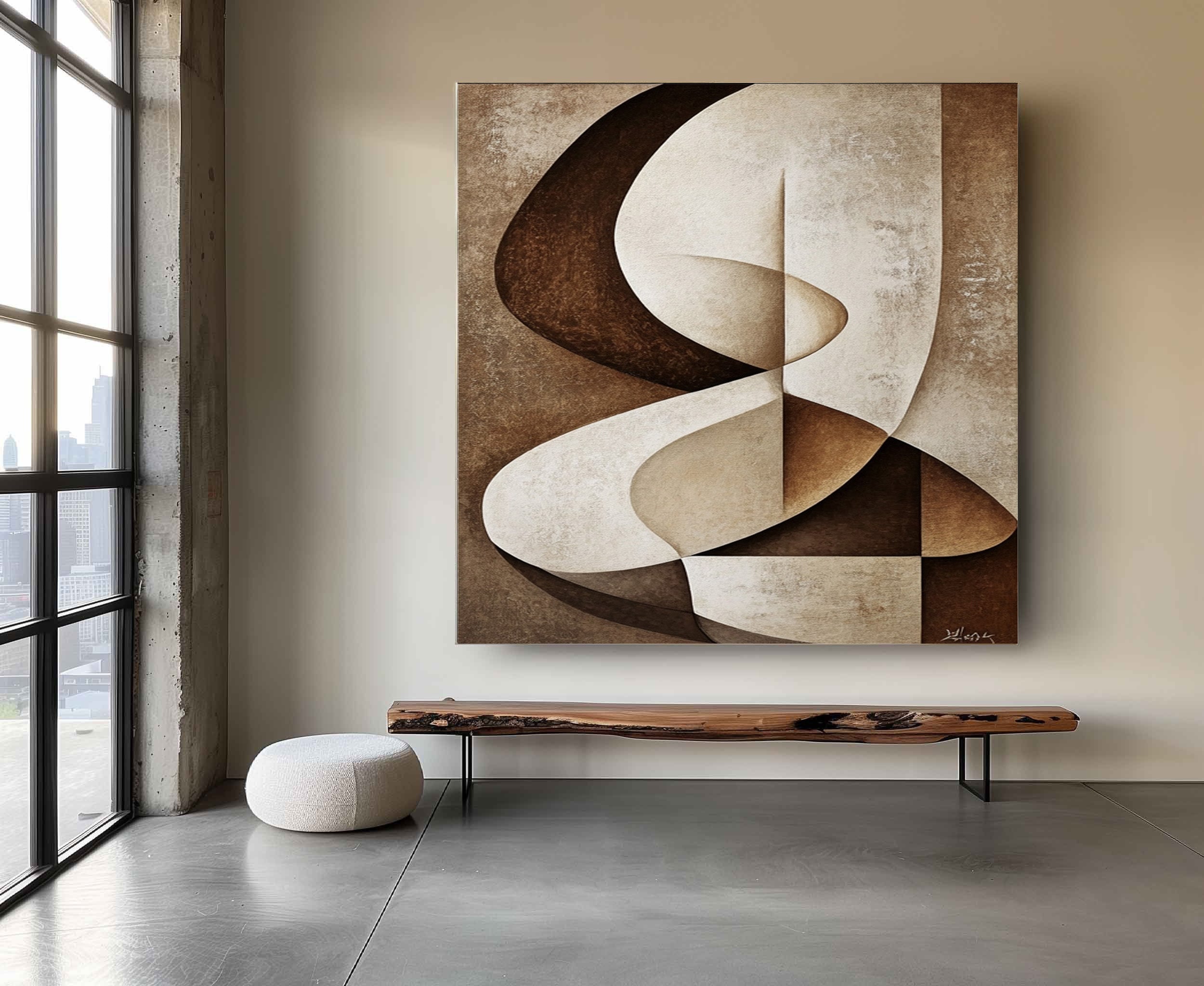 Beige & Brown Geometric Abstract Painting #BBA 092