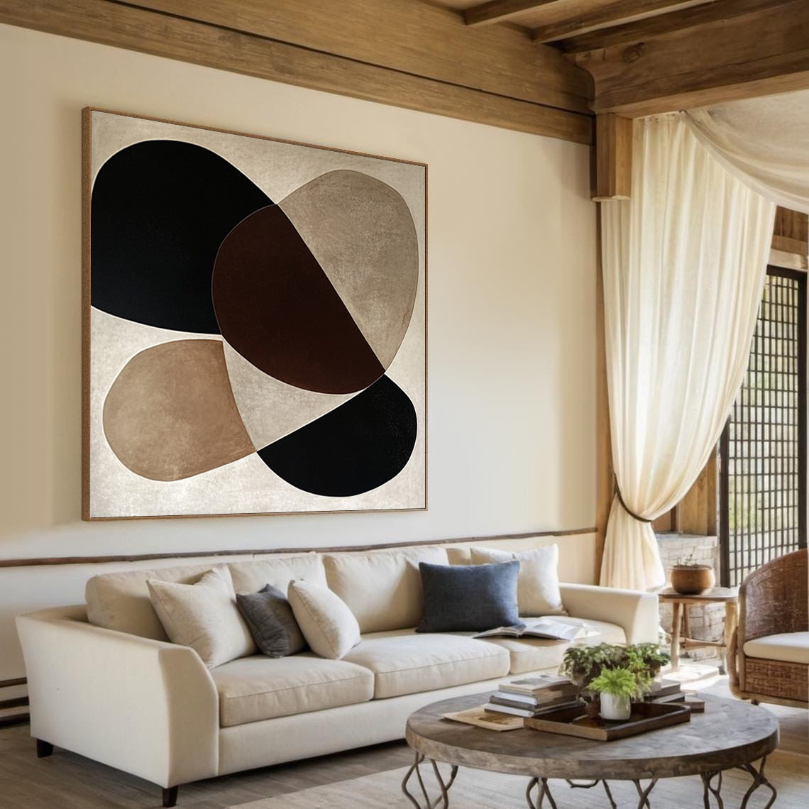 Large Abstract Wall Art with Bold Organic Forms in Neutral Colors #BBA 082