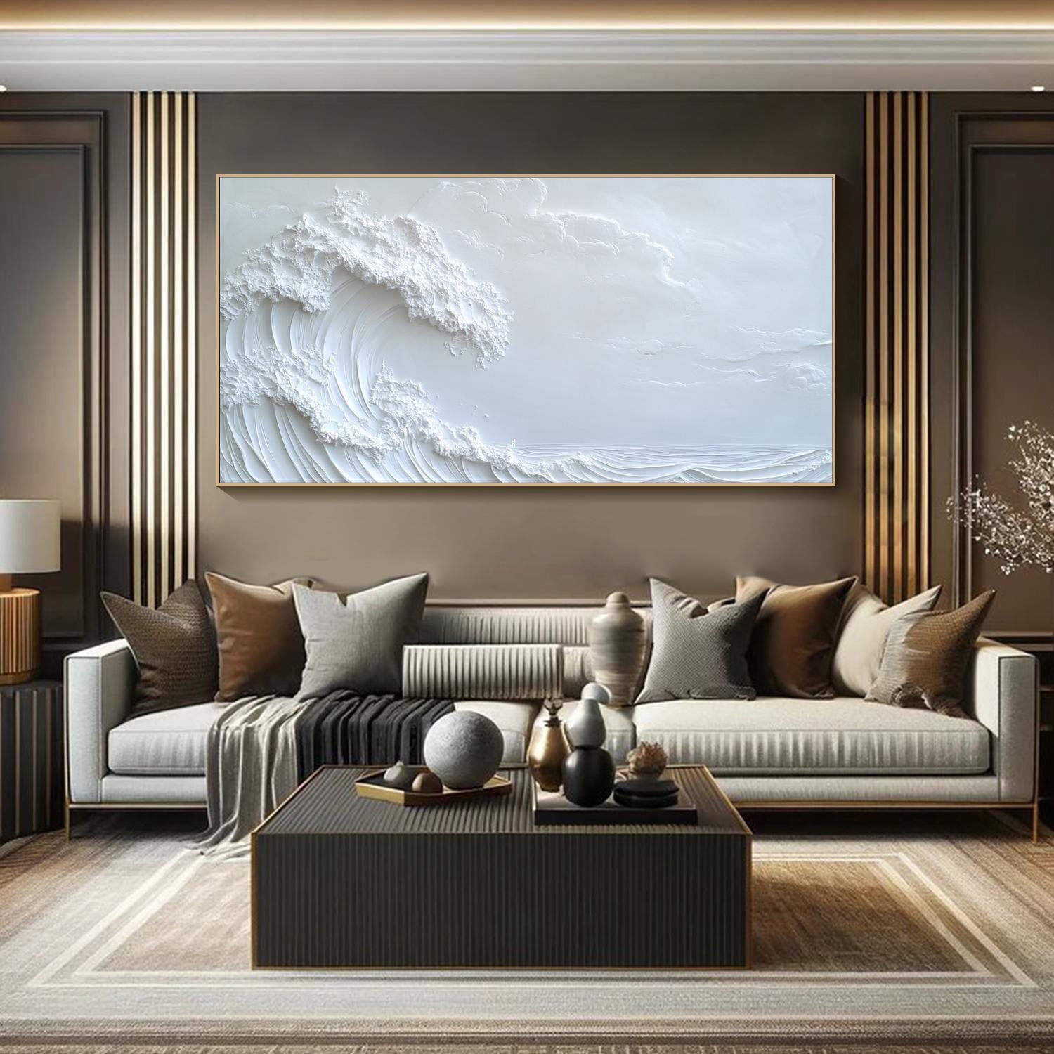 Ocean Whisper Elegant White Wave Canvas for Minimalist Decor #OP 014