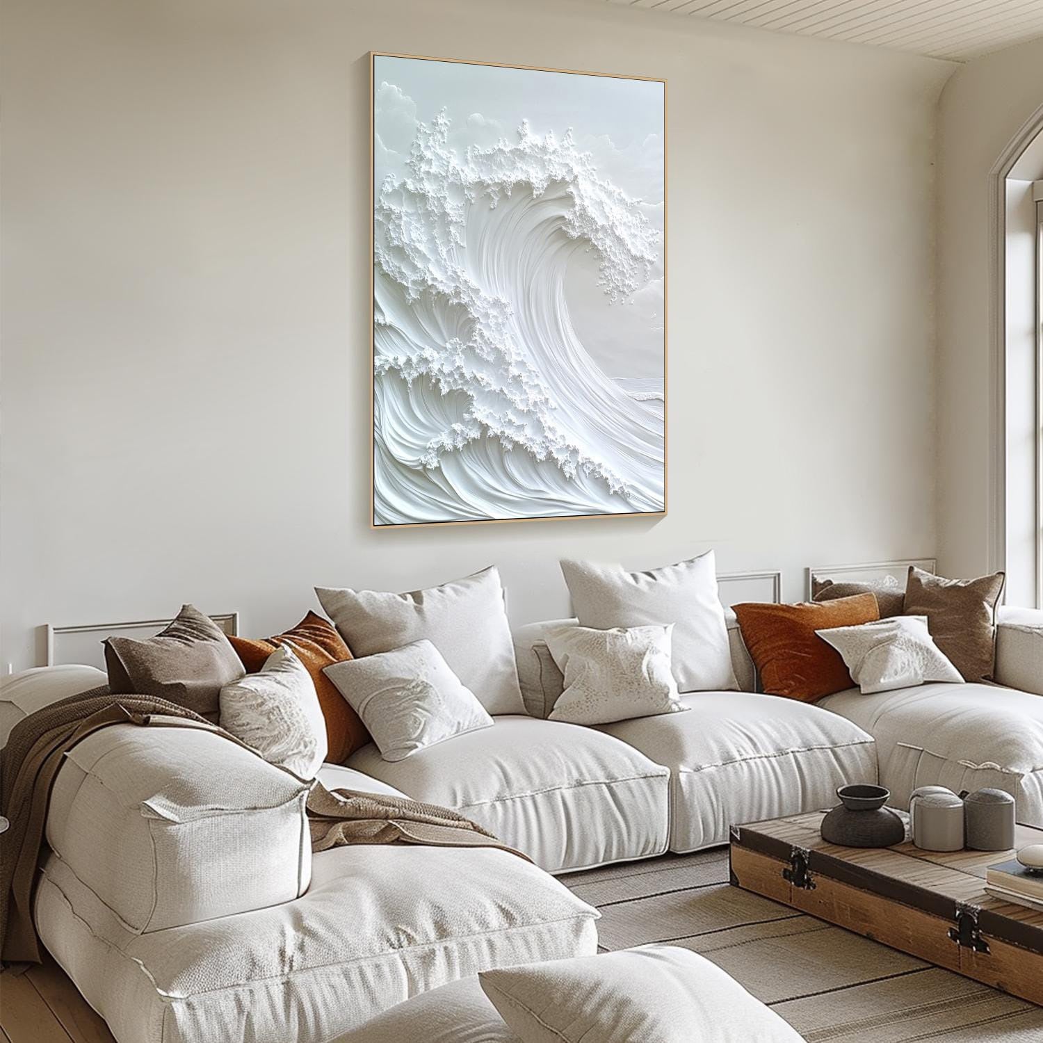 Ocean Whisper Elegant White Wave Canvas for Minimalist Decor #OP 015