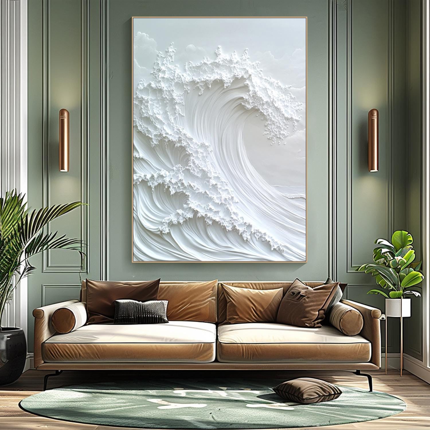 Ocean Whisper Elegant White Wave Canvas for Minimalist Decor #OP 015