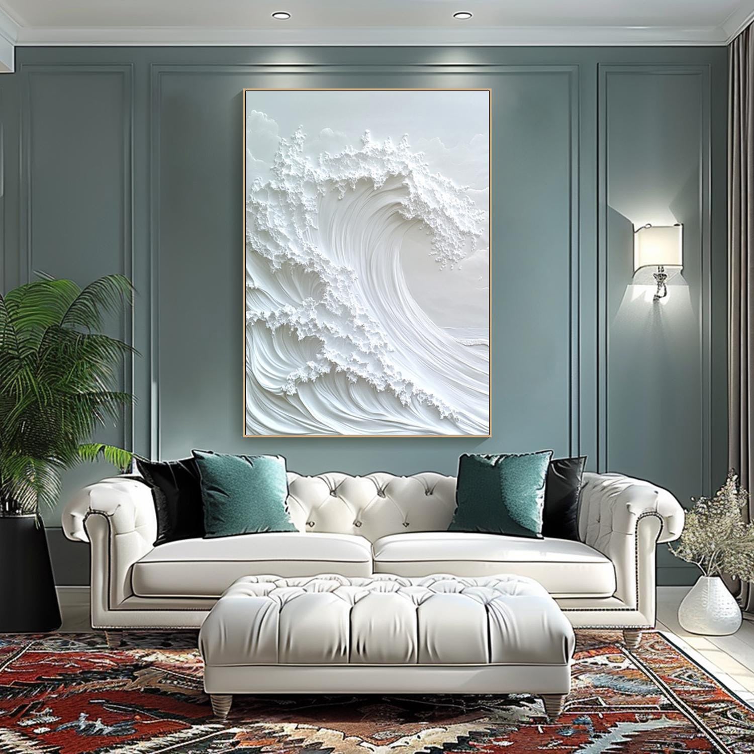 Ocean Whisper Elegant White Wave Canvas for Minimalist Decor #OP 015