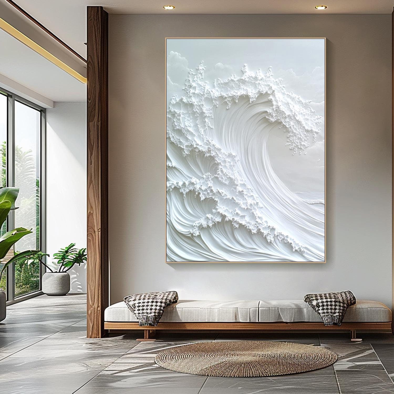 Ocean Whisper Elegant White Wave Canvas for Minimalist Decor #OP 015