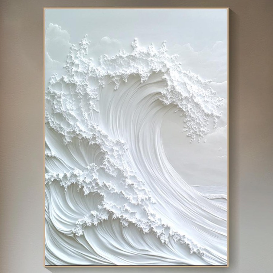 Ocean Whisper Elegant White Wave Canvas for Minimalist Decor #OP 015