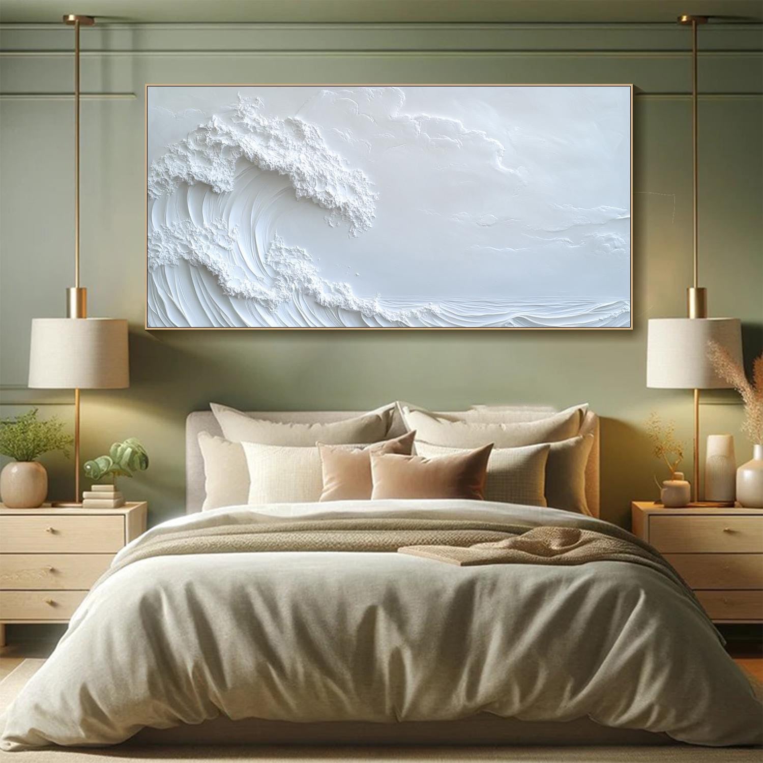 Ocean Whisper Elegant White Wave Canvas for Minimalist Decor #OP 014