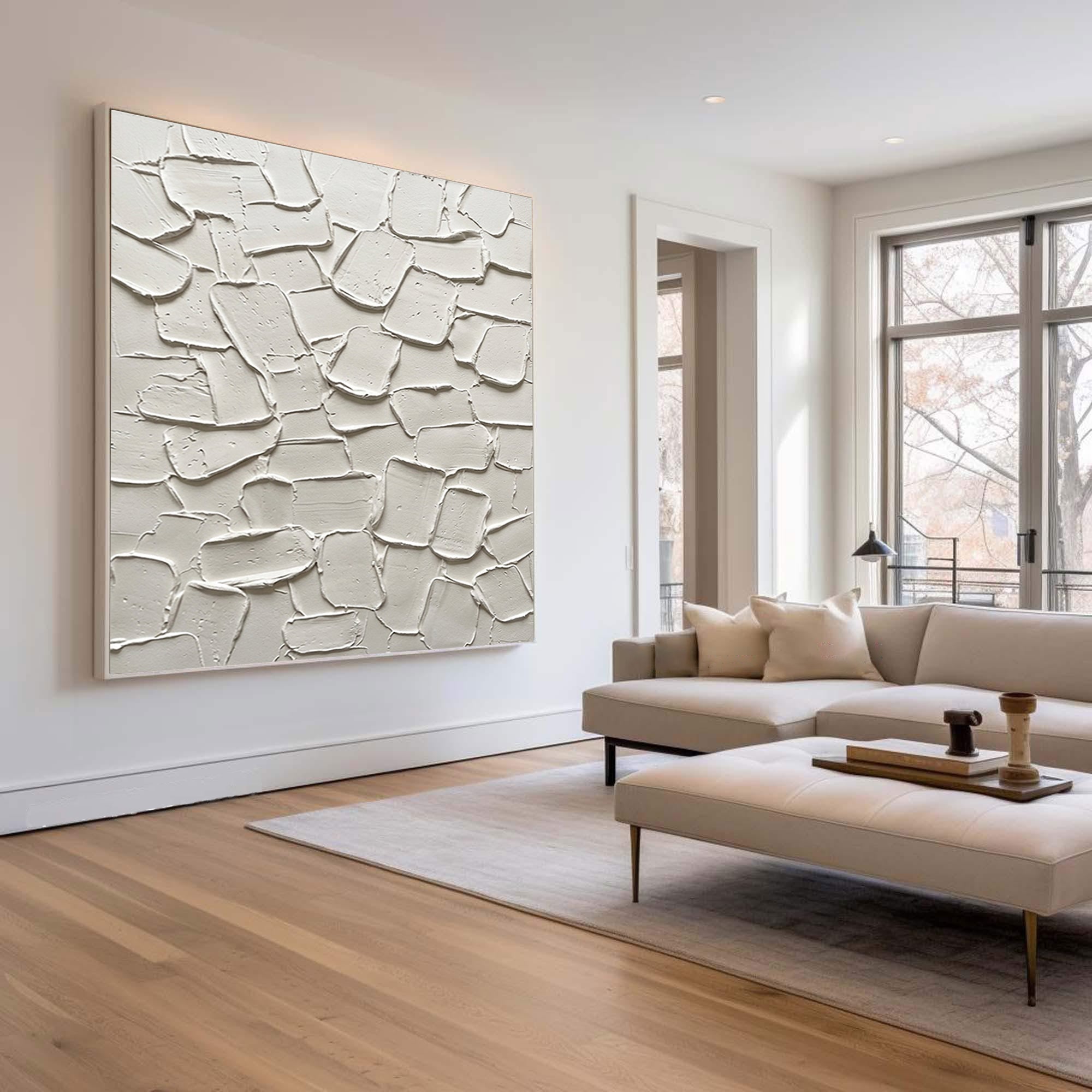 Large Organic Plaster Texture Wall Art Contemporary Neutral Hand Painted Canvas Painting