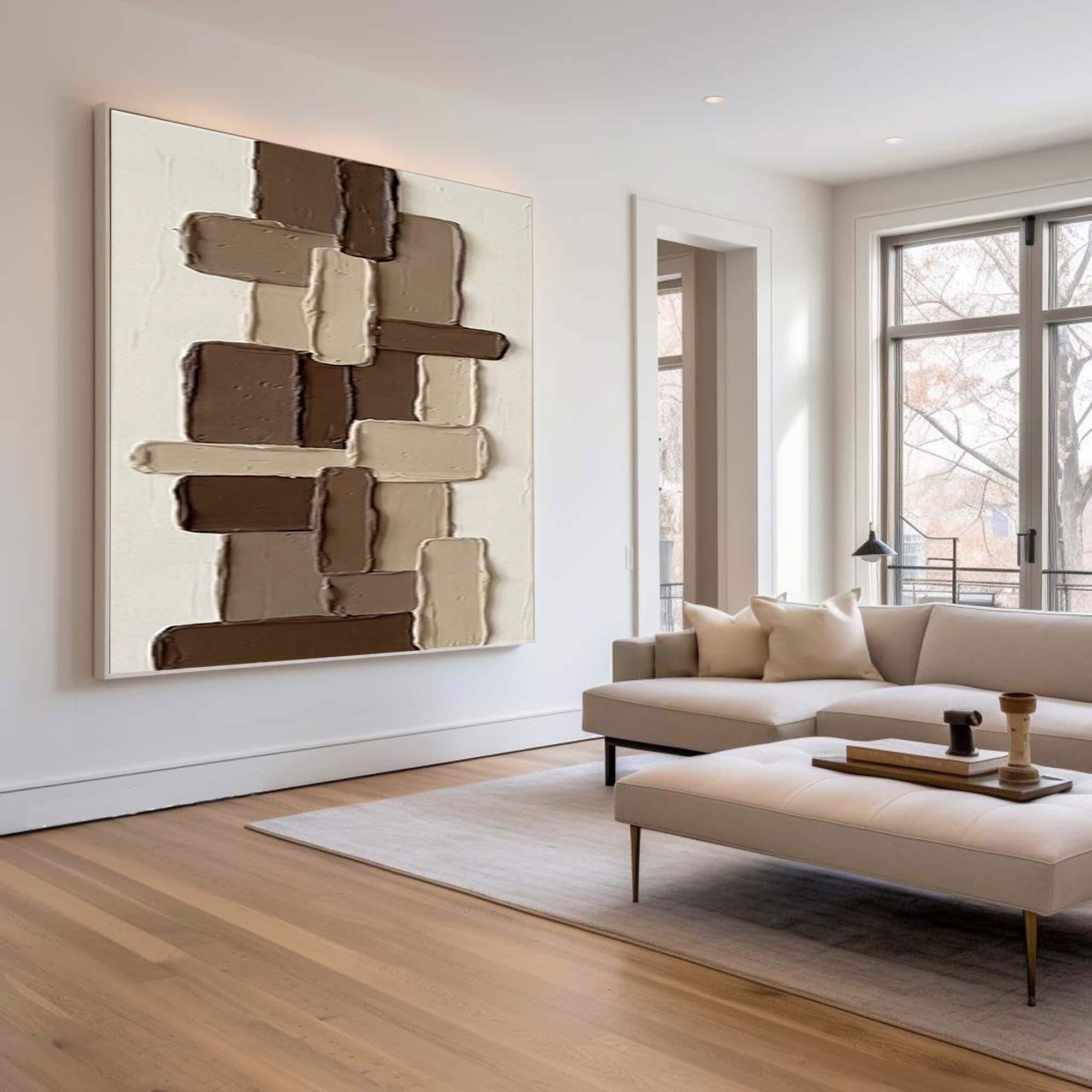 Large Brown Textured Wall Art Hand Painted Modern Abstract Canvas