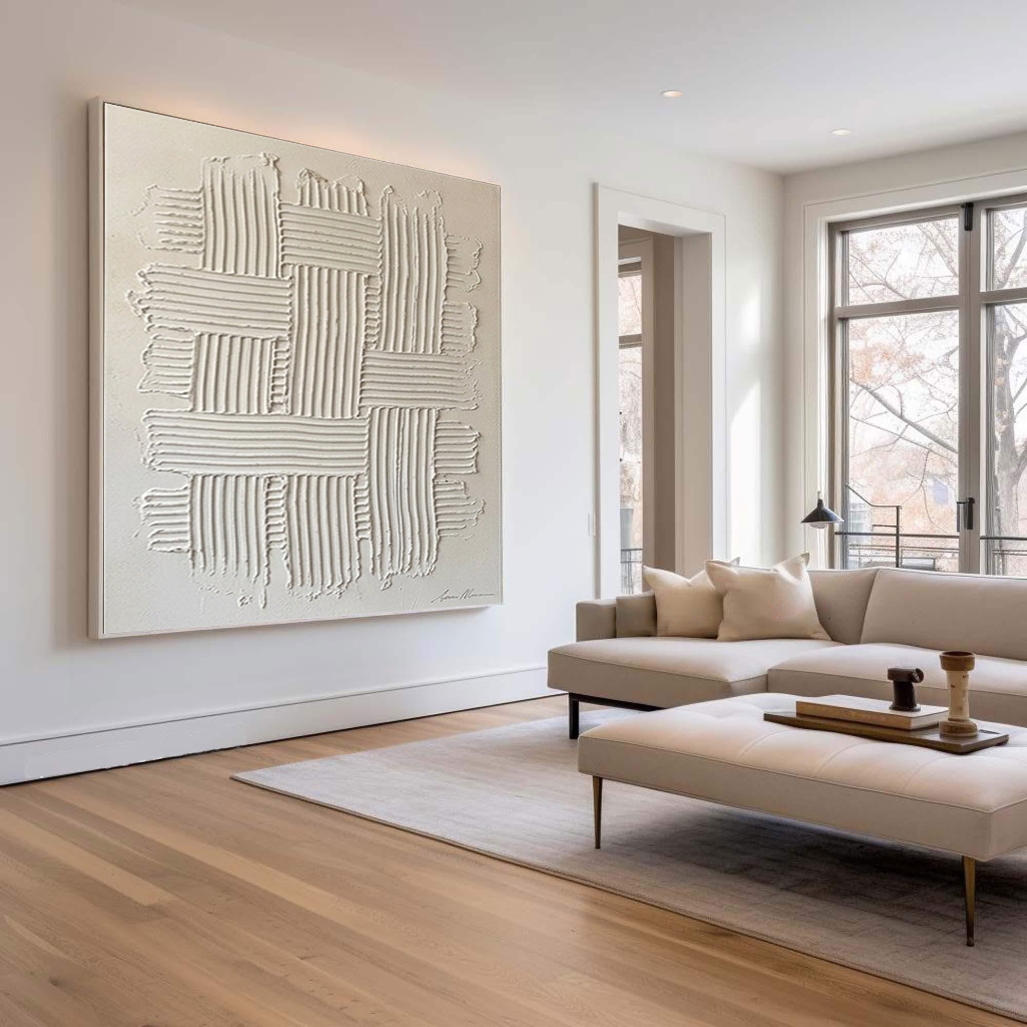 Large Woven Texture Wall Art Hand Painted Neutral Abstract Canvas