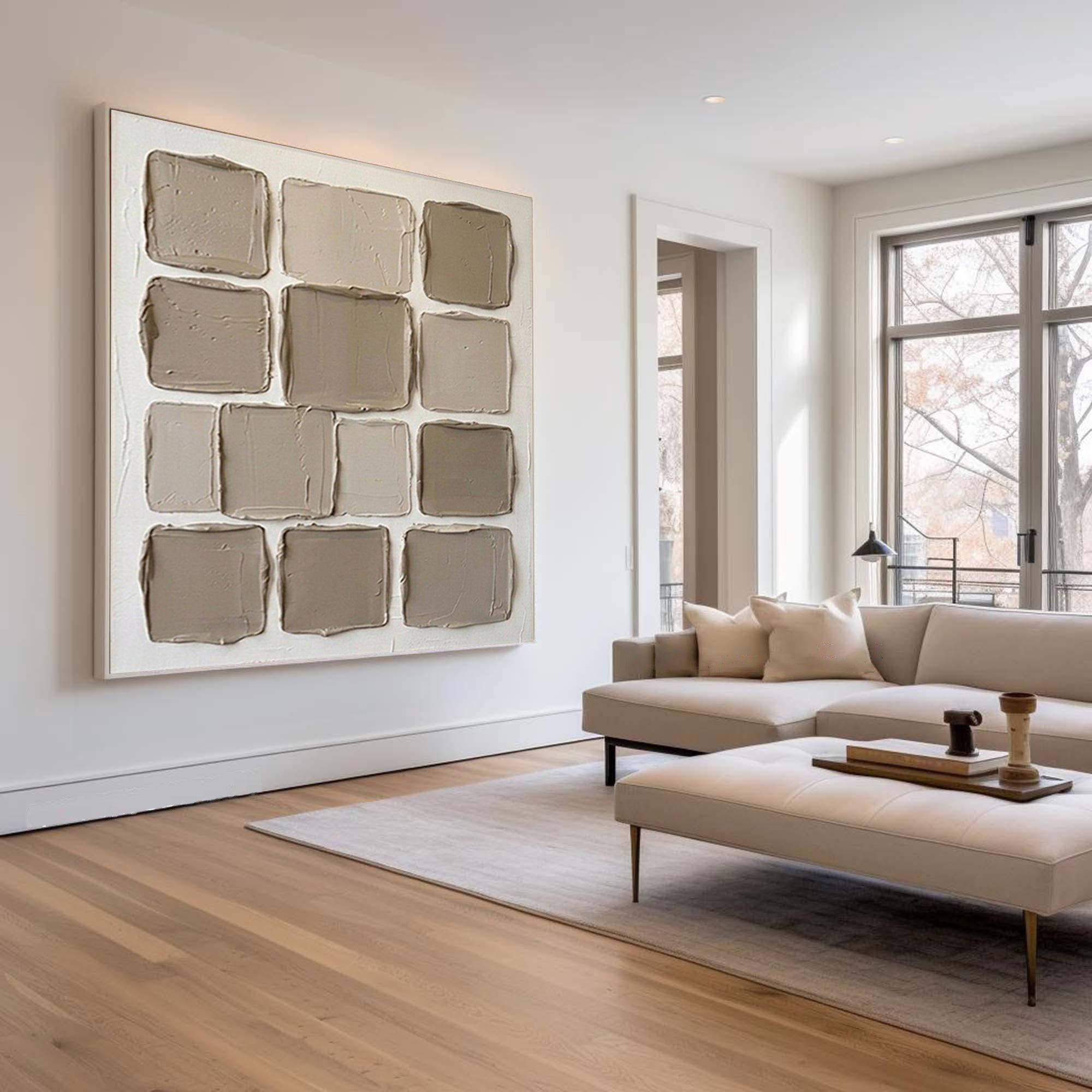 Hand Painted Neutral Relief Wall Art Contemporary Geometric Decor