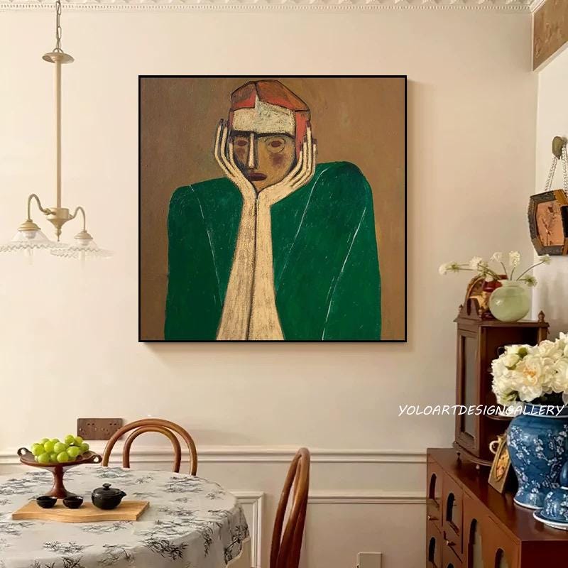 Large Melancholy Green Coat Painting | MuroArt #WGA 042