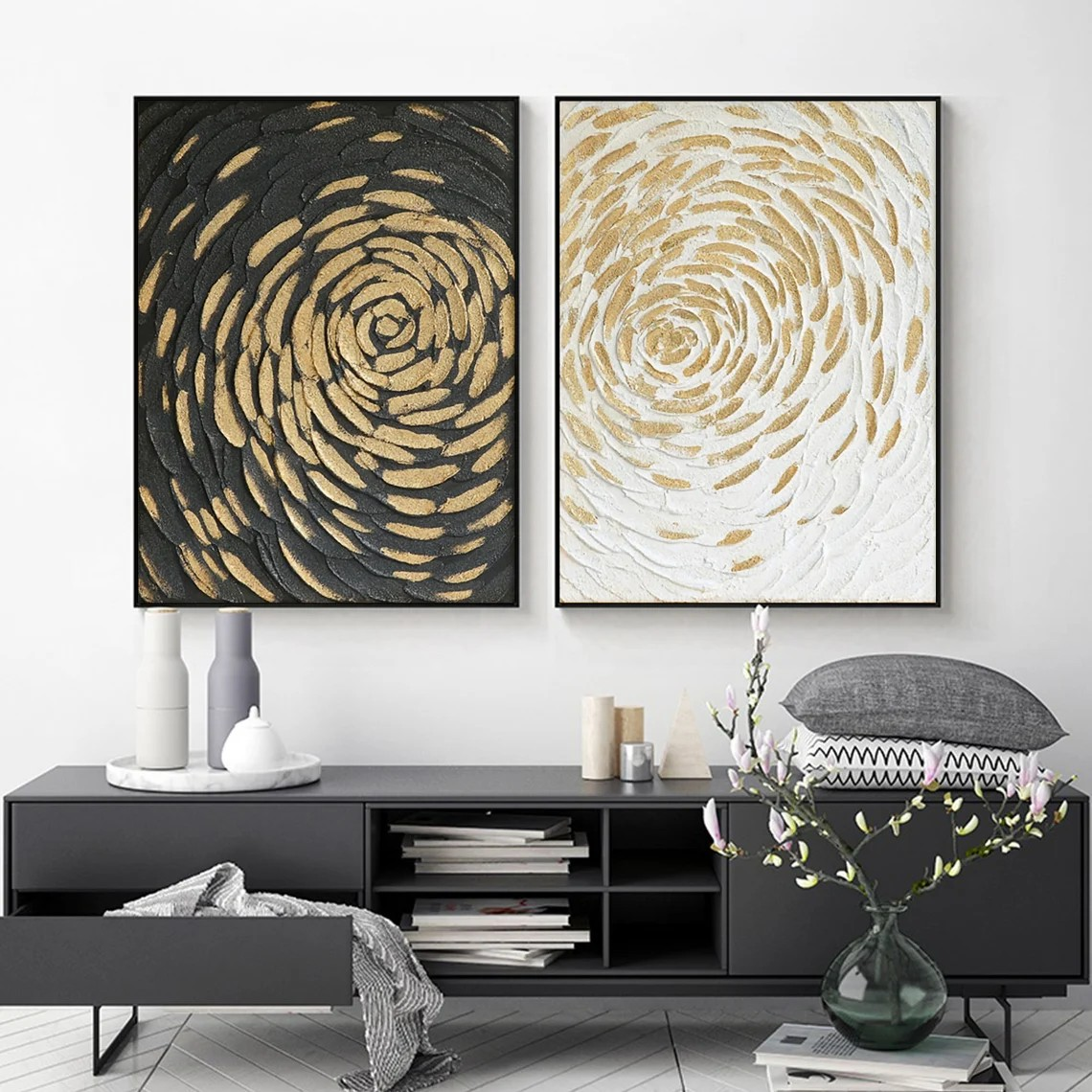 Abstract Spiral Gold and Black Wall Art #BGA 037