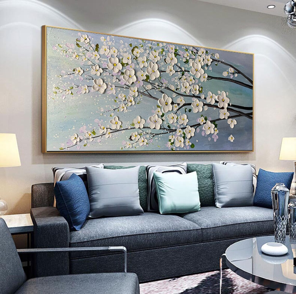 Modern Floral Wall Art with White Blossoms #BGA 048