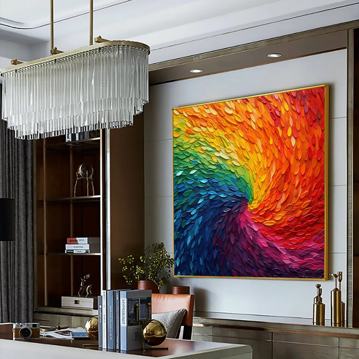 Vibrant Rainbow Spiral Abstract Painting #WSA 016