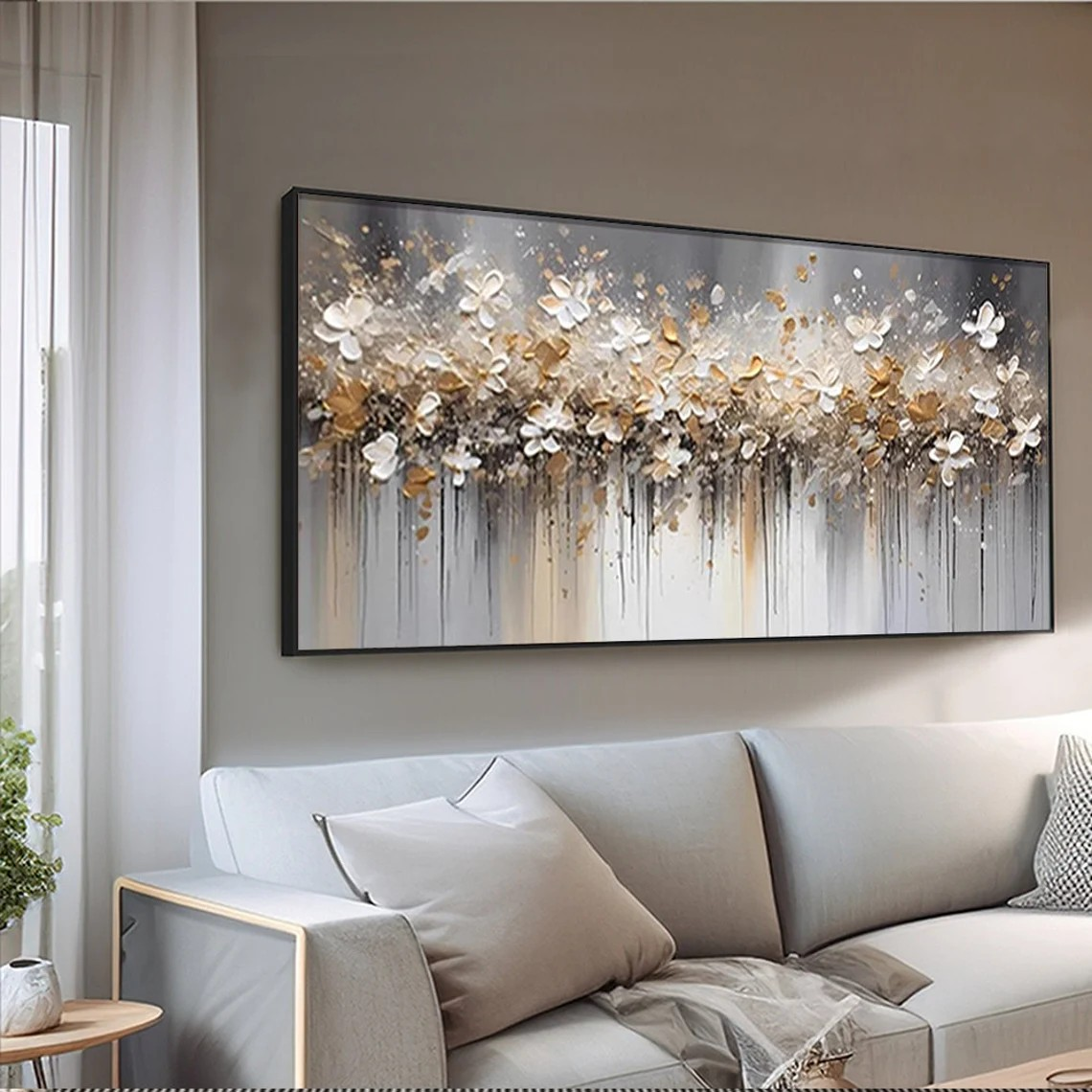 Gold and White Abstract Floral Wall Art  #BGA 033