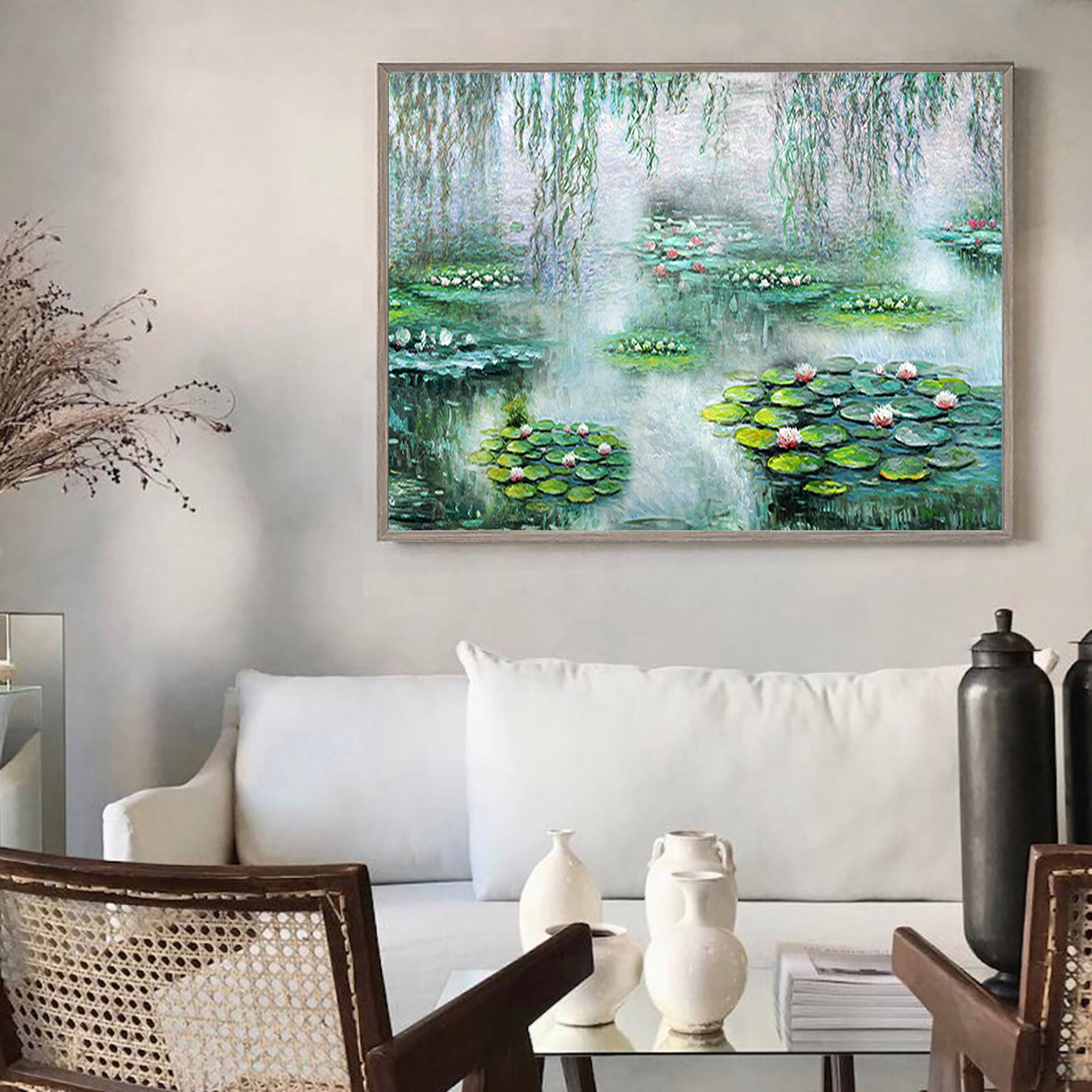 Tranquil Pond with Water Lilies, Impressionistic Wall Art #BGA 061