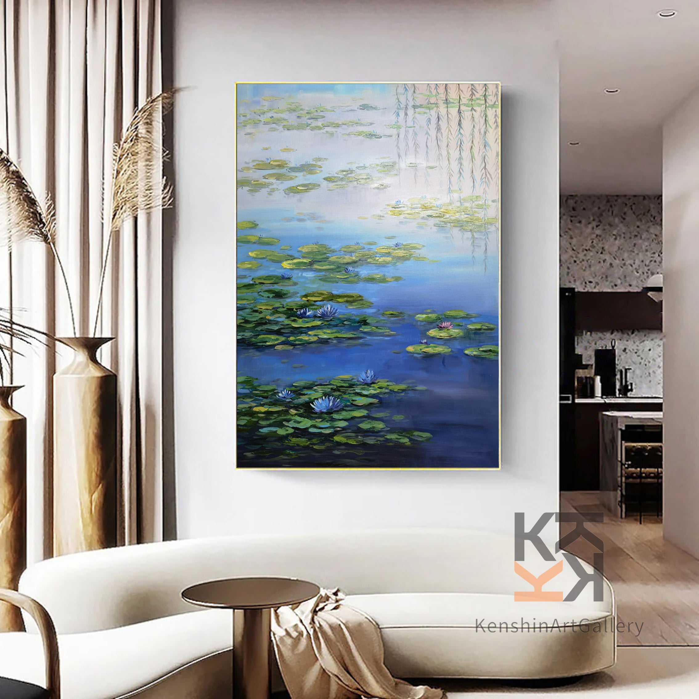 Water Lilies in Bloom Inspired by Monet, Impressionism Canvas #BGA 060