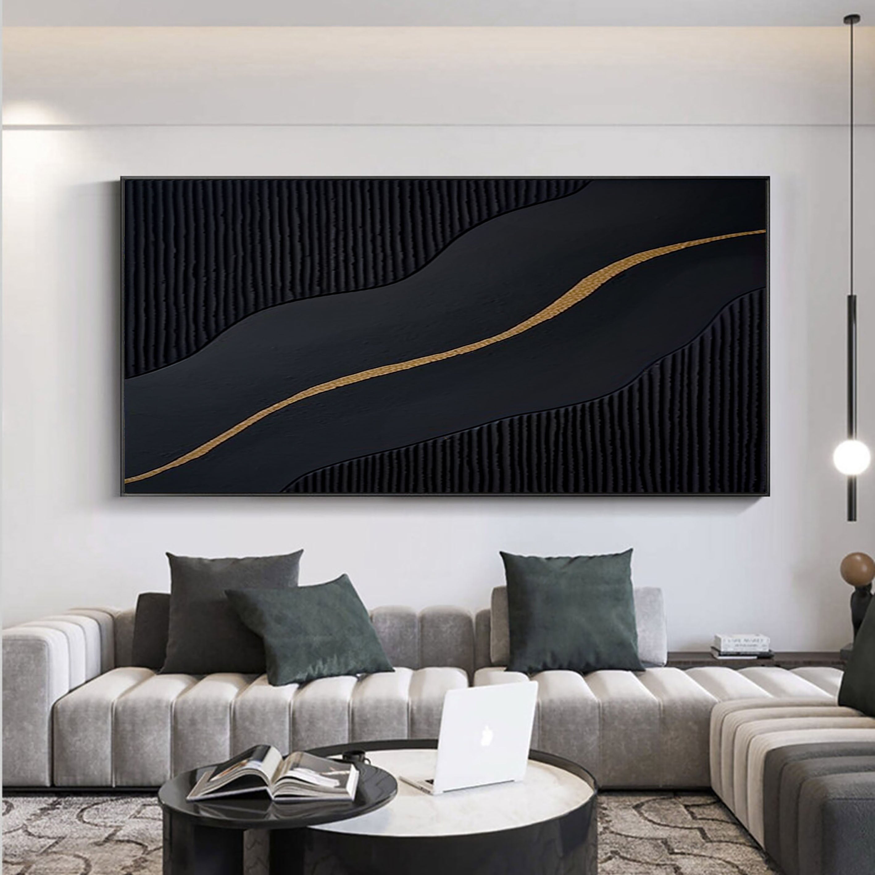 Luxury Black and Gold Abstract Painting on Canvas #BM 090