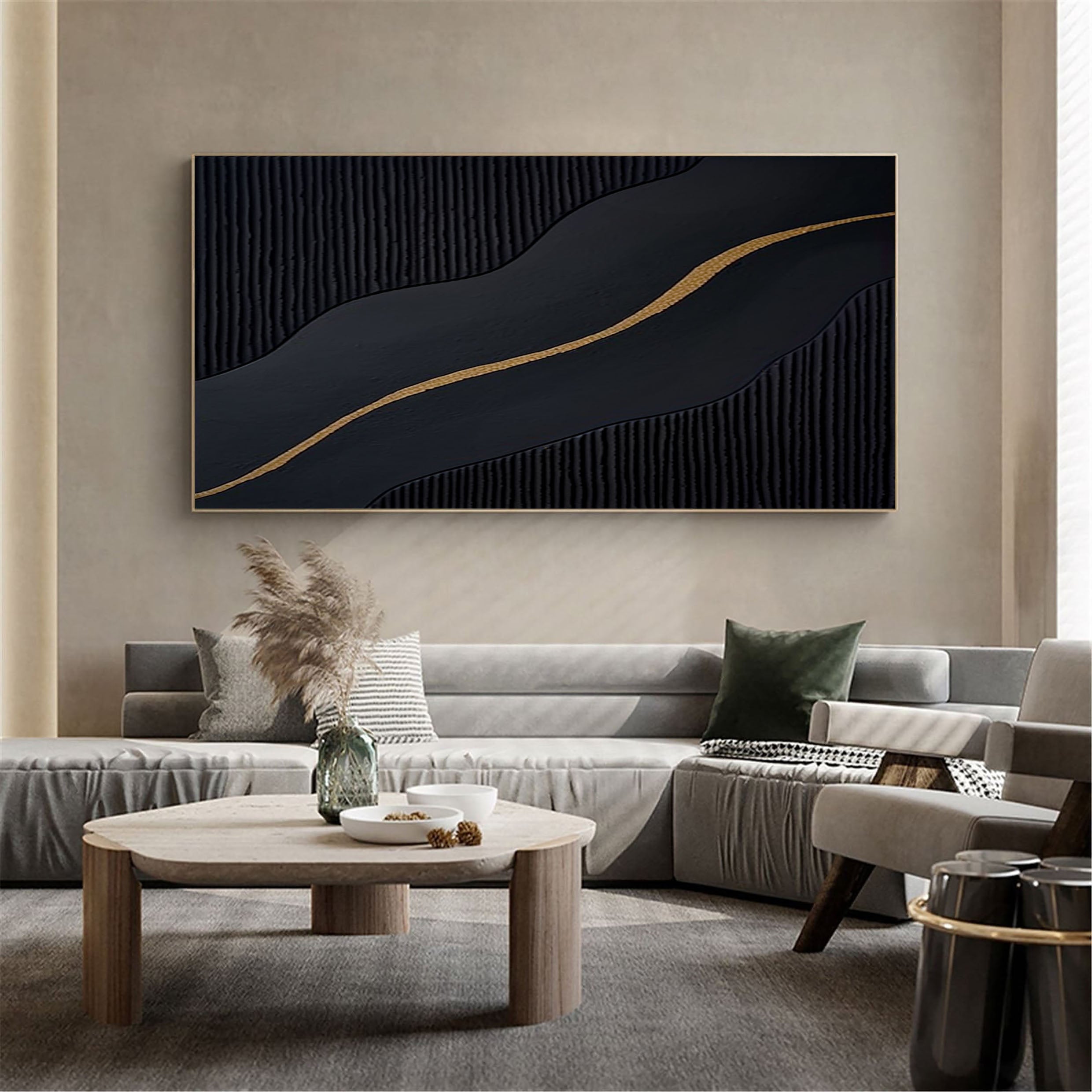 Luxury Black and Gold Abstract Painting on Canvas #BM 090