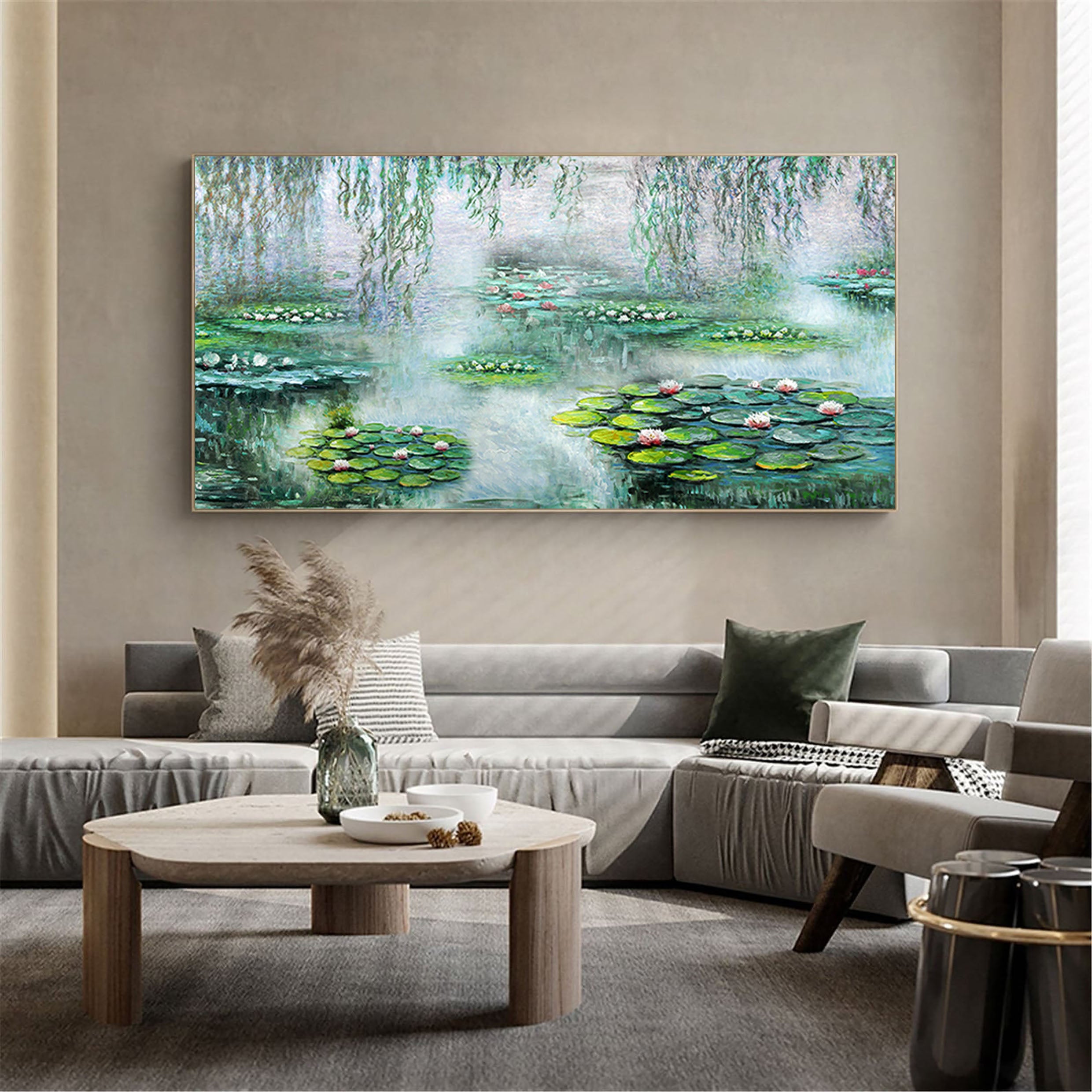 Tranquil Pond with Water Lilies, Impressionistic Wall Art #BGA 061